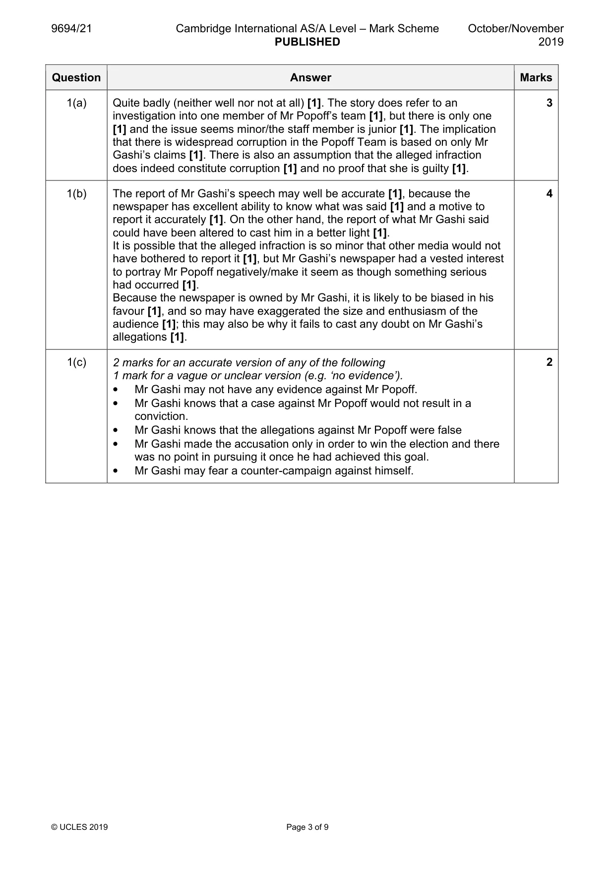 Mark scheme, page 3 of 9