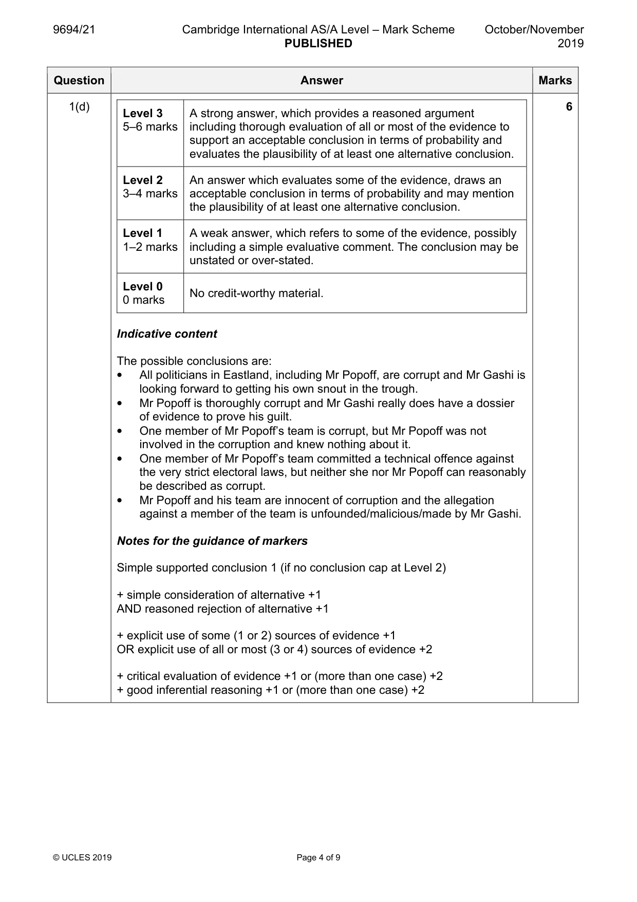 Mark scheme, page 4 of 9