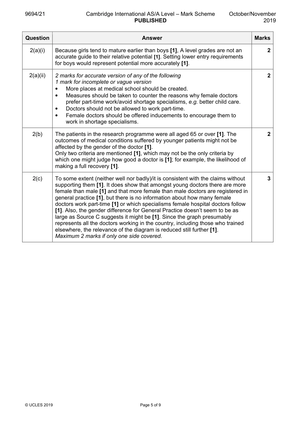 Mark scheme, page 5 of 9