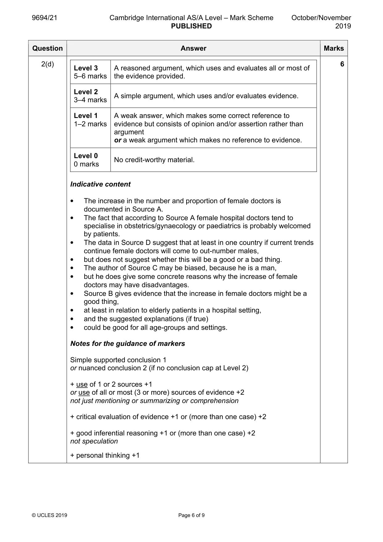 Mark scheme, page 6 of 9