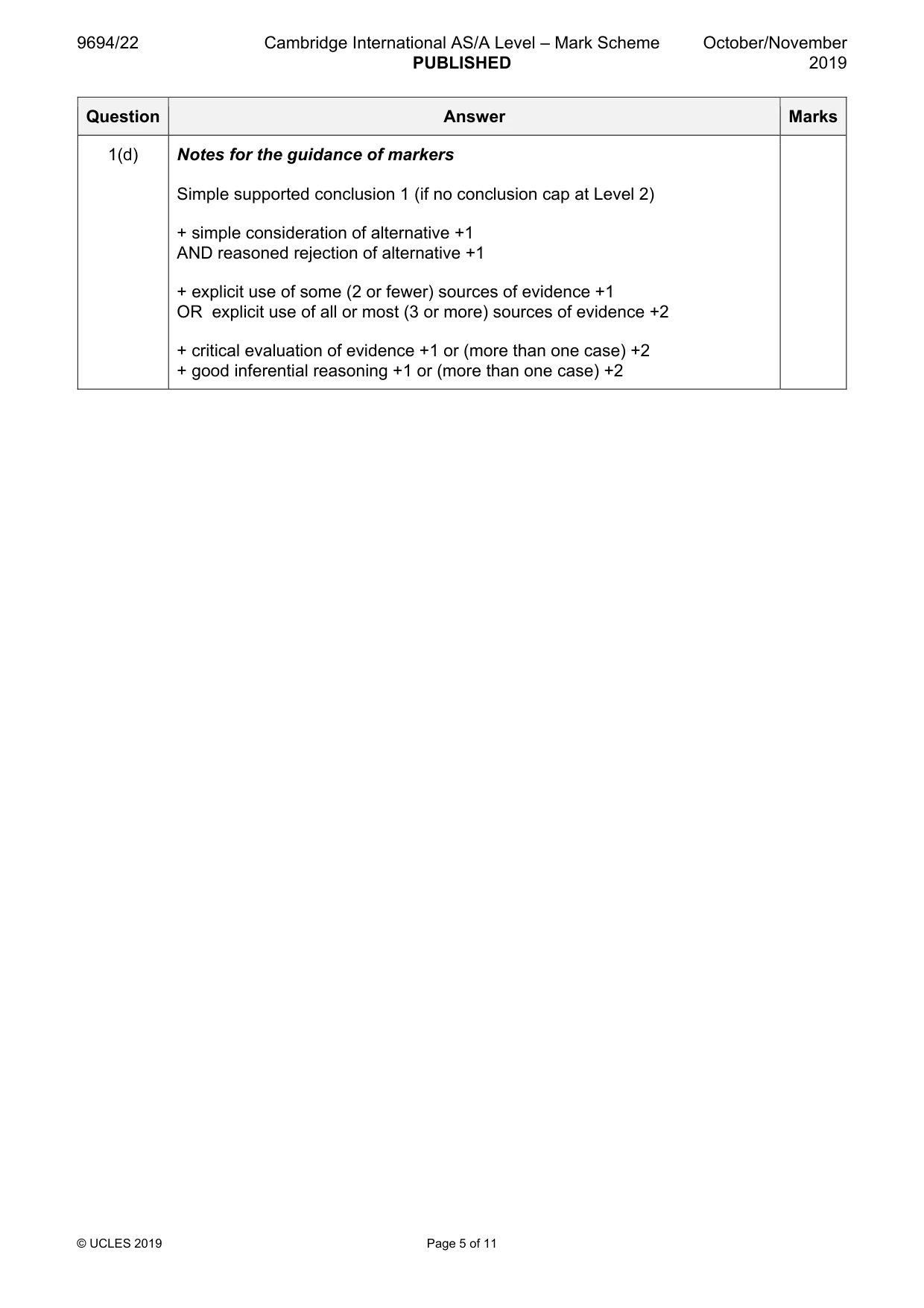 Mark scheme, page 5 of 11