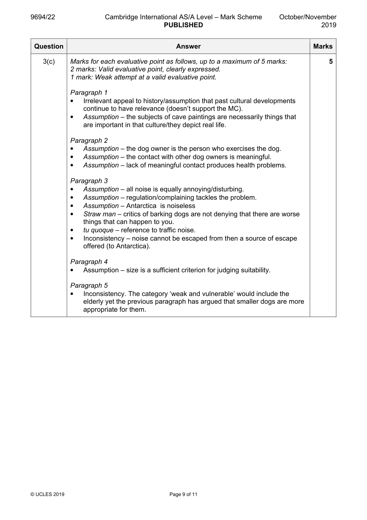 Mark scheme, page 9 of 11