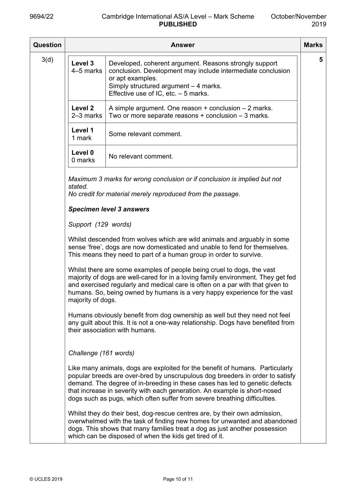 Mark scheme, page 10 of 11