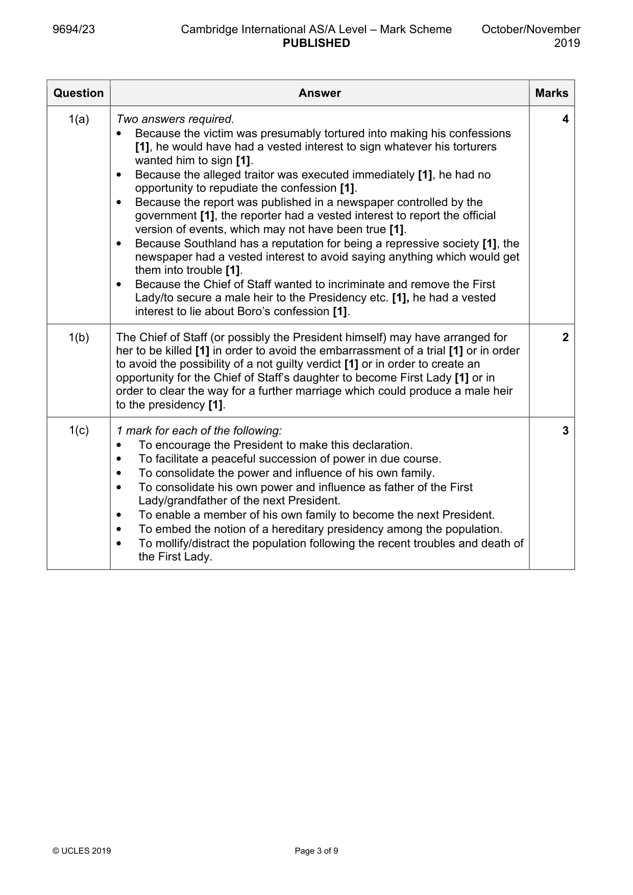 Mark scheme, page 3 of 9