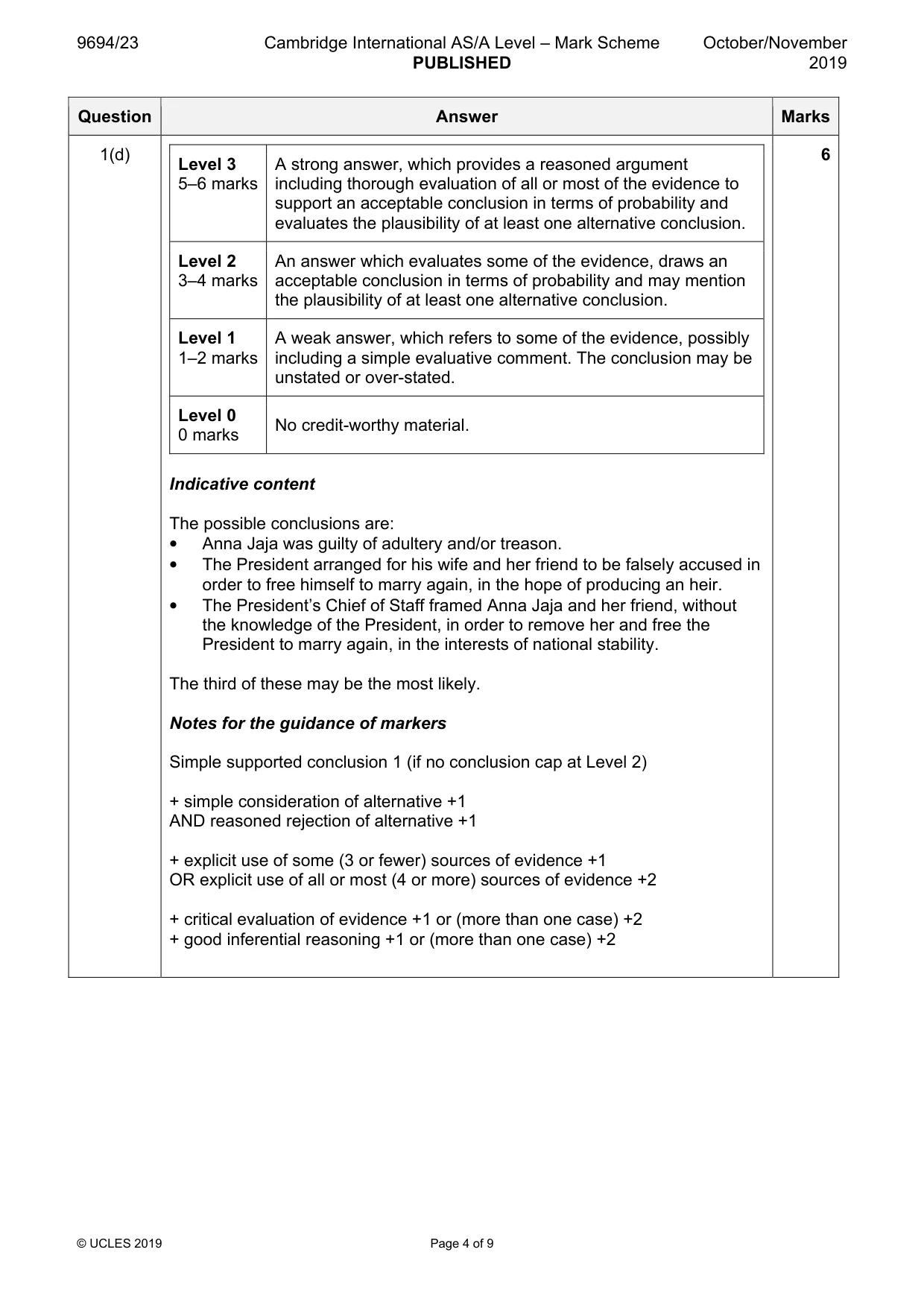 Mark scheme, page 4 of 9