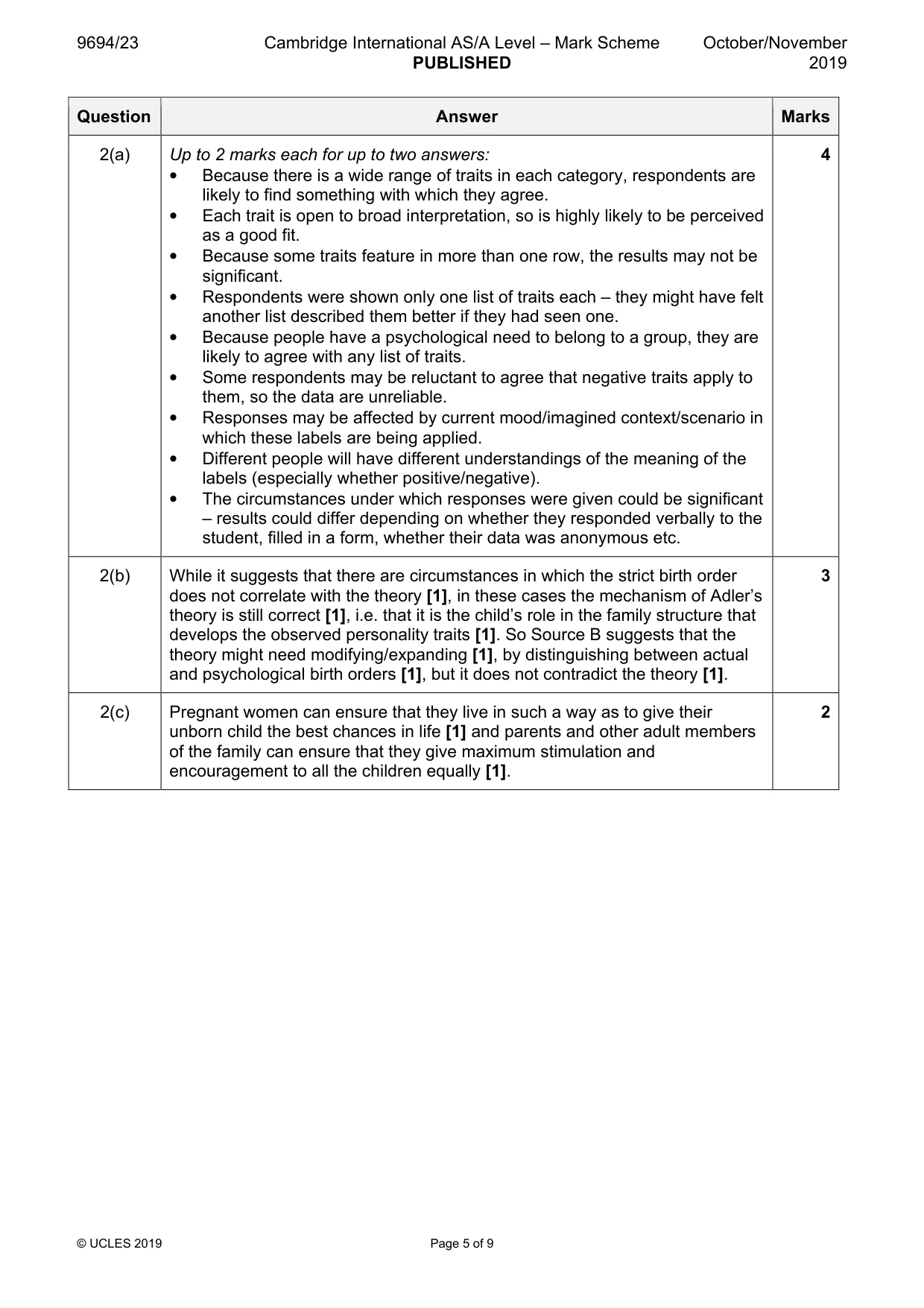 Mark scheme, page 5 of 9
