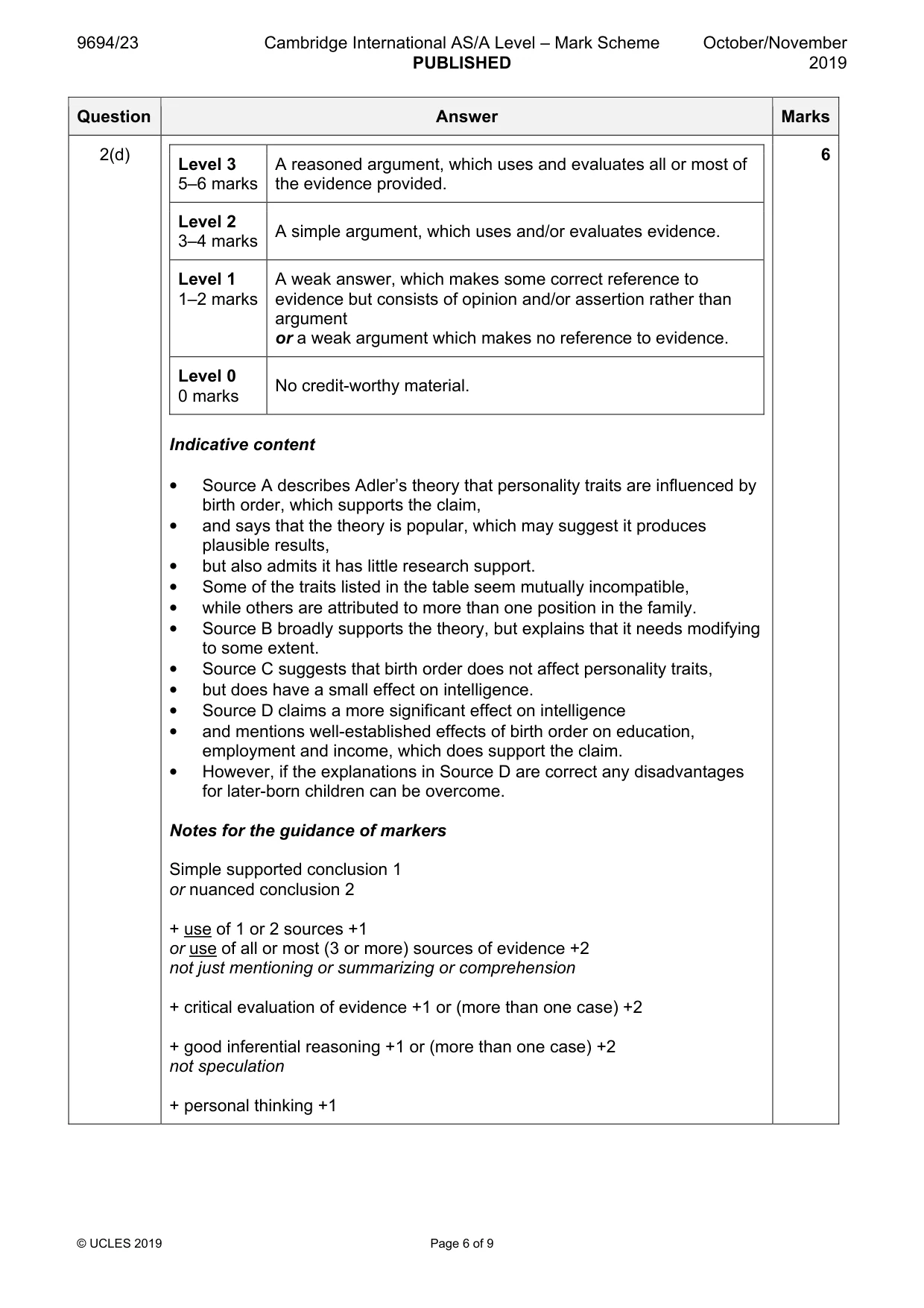 Mark scheme, page 6 of 9