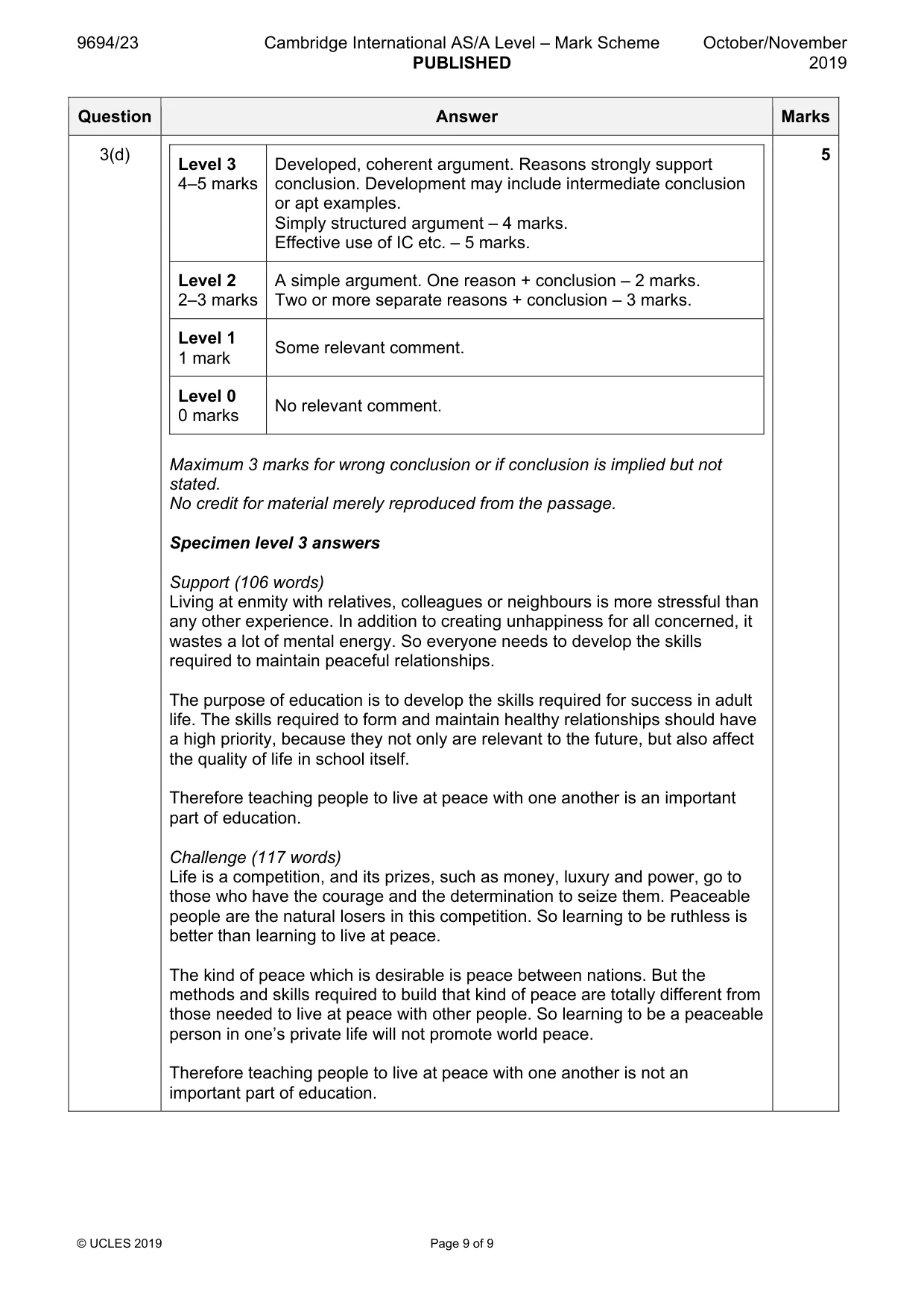Mark scheme, page 9 of 9