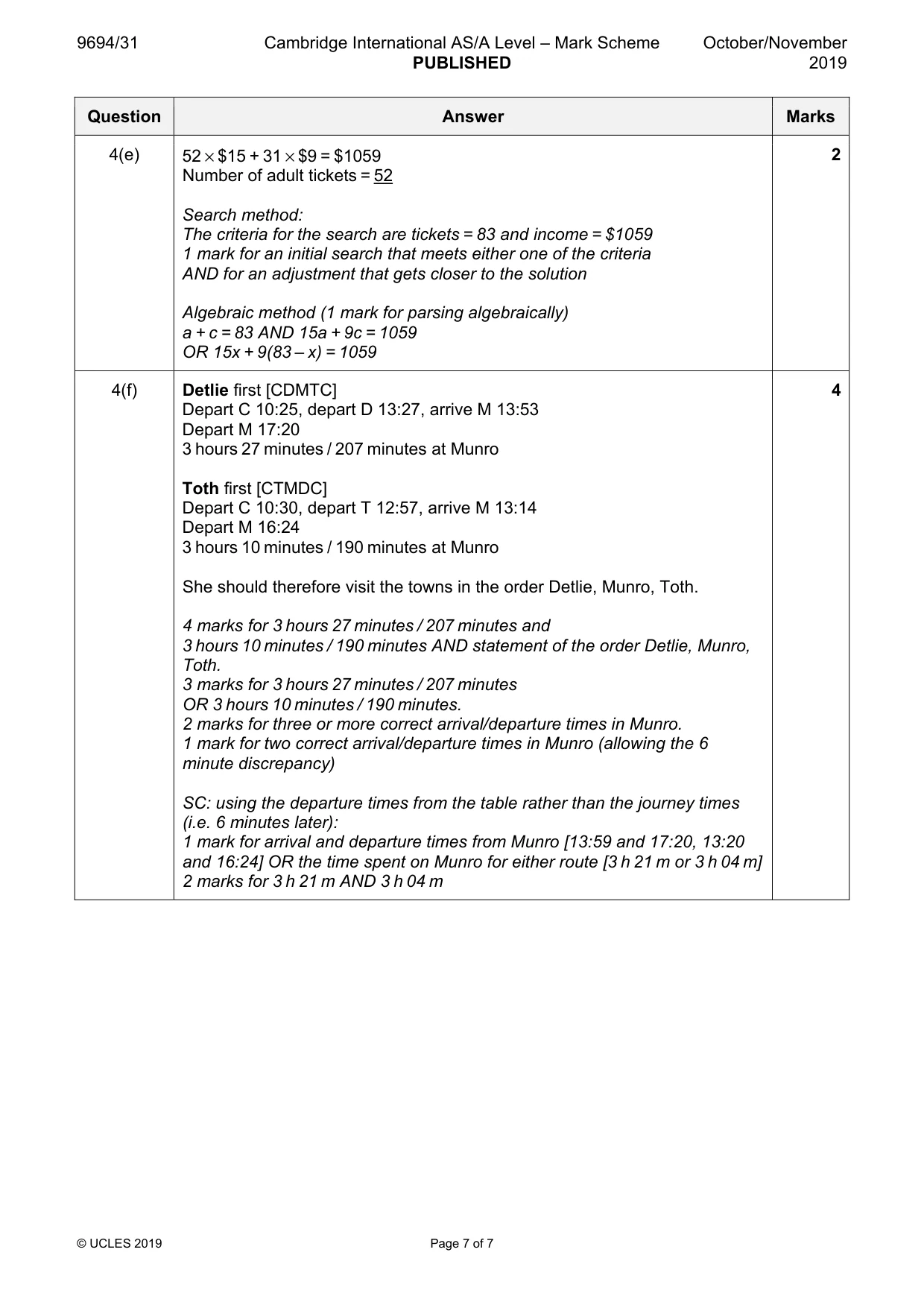 Mark scheme, page 7 of 7