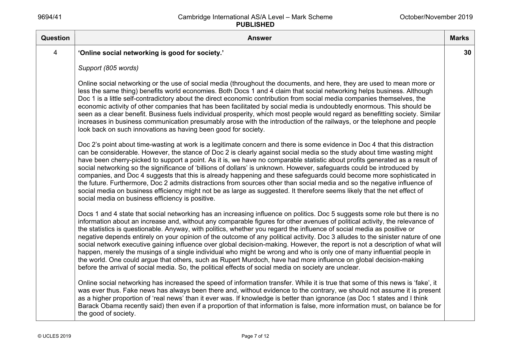 Mark scheme, page 7 of 12