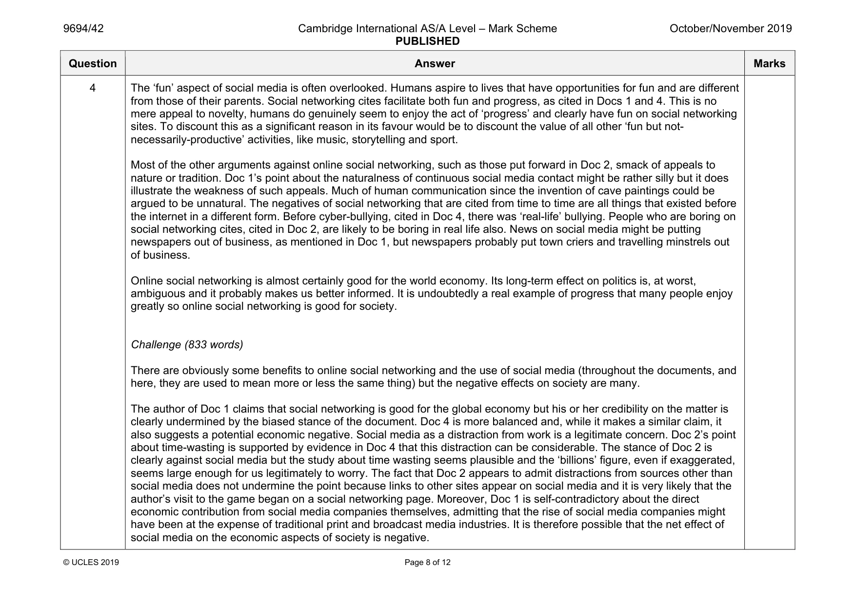 Mark scheme, page 8 of 12