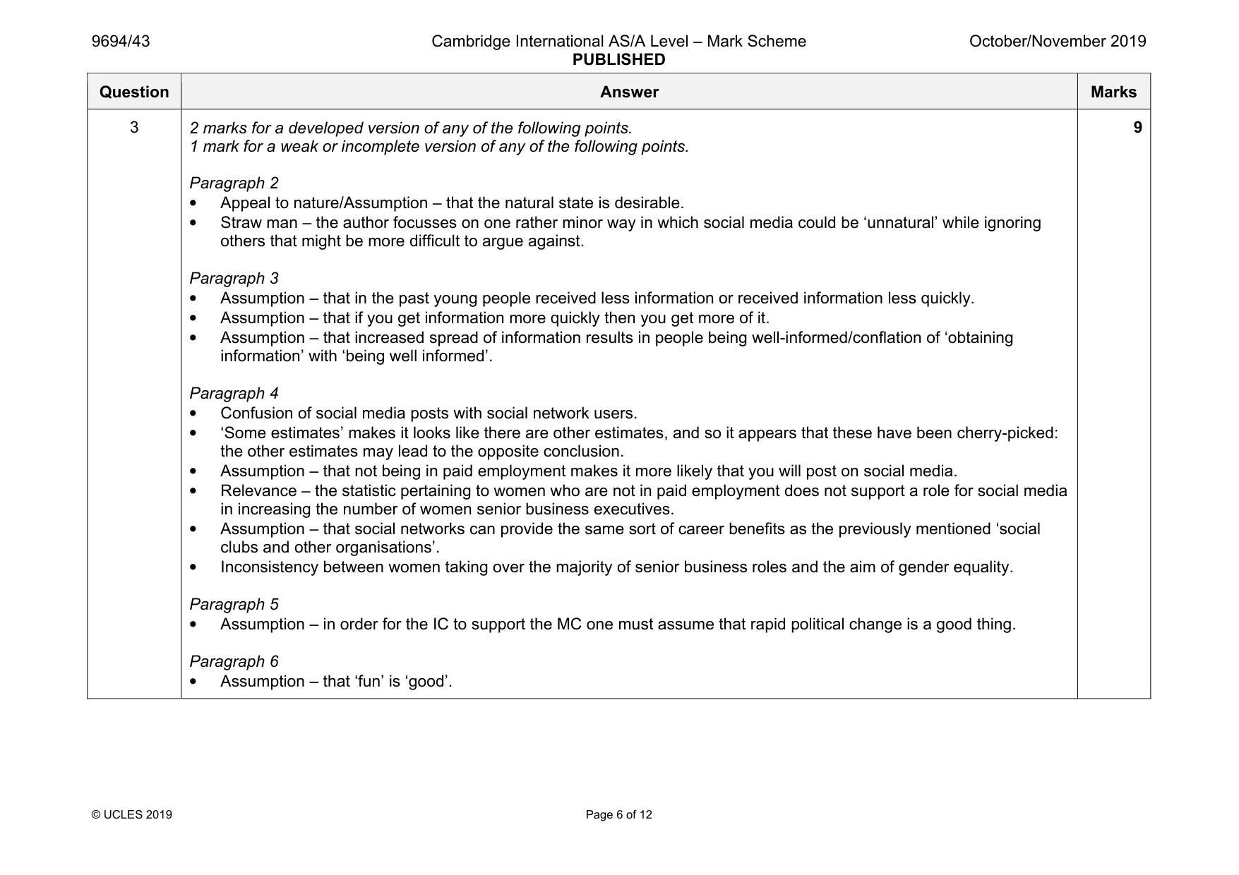 Mark scheme, page 6 of 12