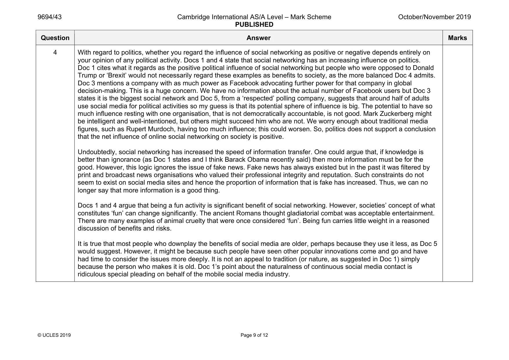 Mark scheme, page 9 of 12