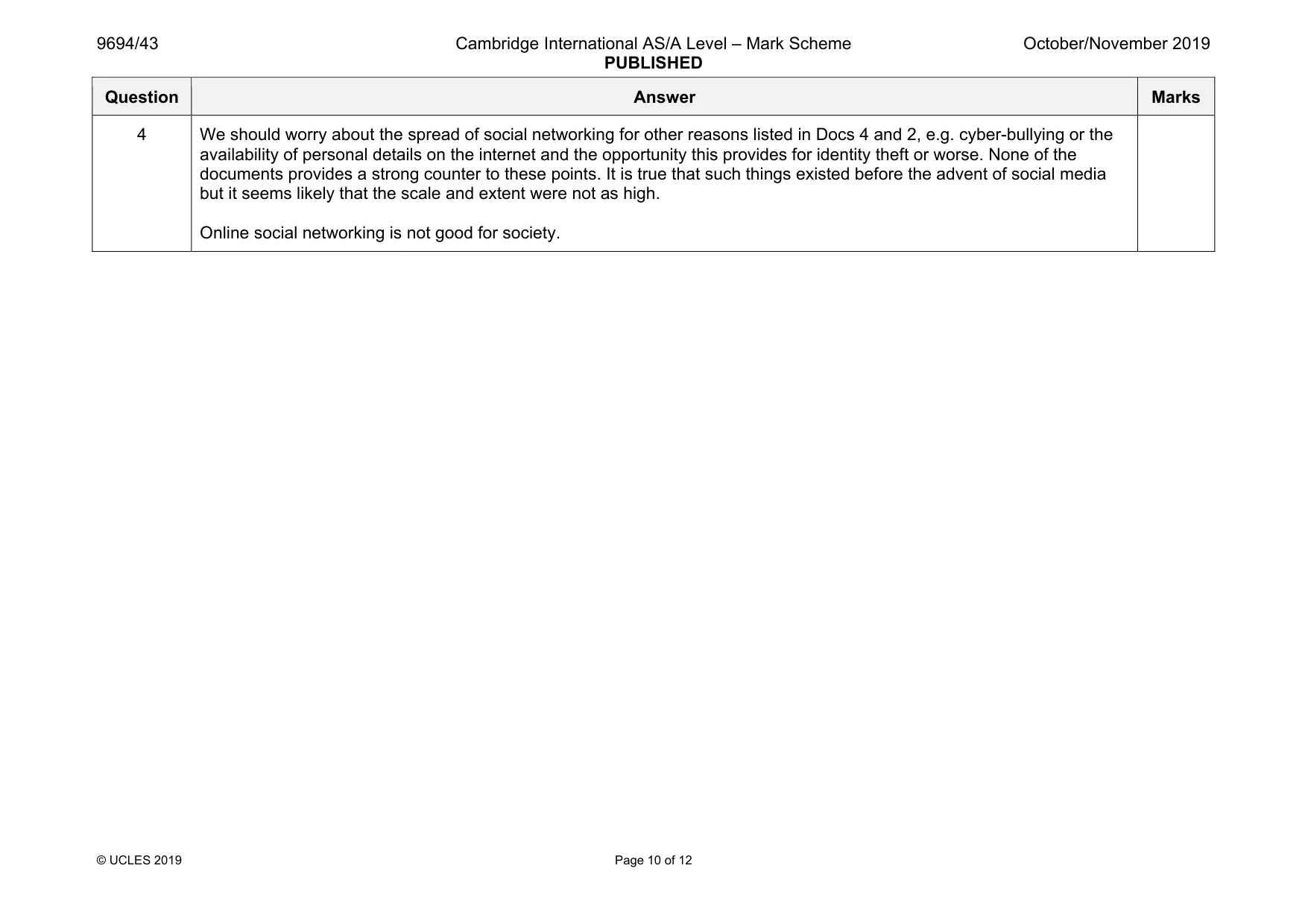 Mark scheme, page 10 of 12