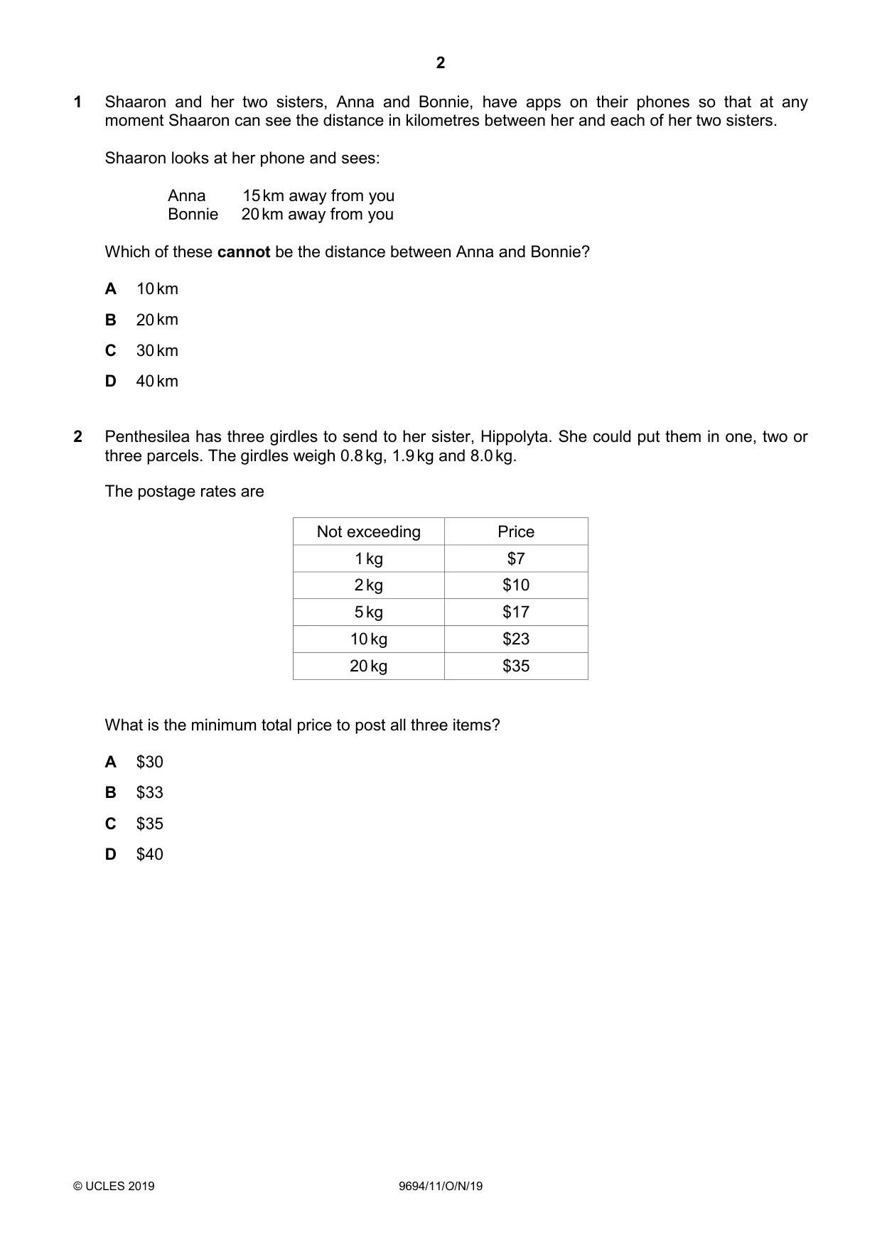 Cambridge A Level Thinking Skills 9694 2019 Oct/Nov Paper 1 · Variant 1 question paper, page 2 of 20