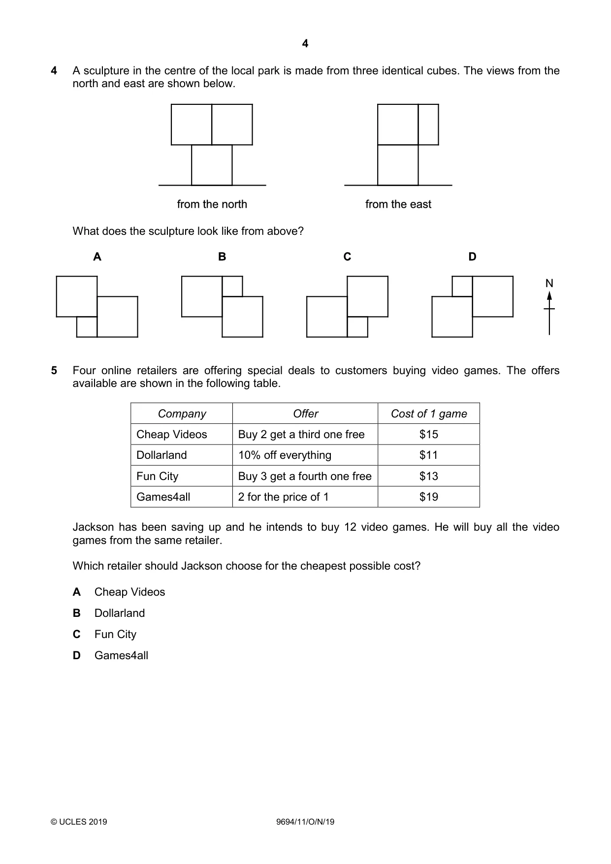 Cambridge A Level Thinking Skills 9694 2019 Oct/Nov Paper 1 · Variant 1 question paper, page 4 of 20