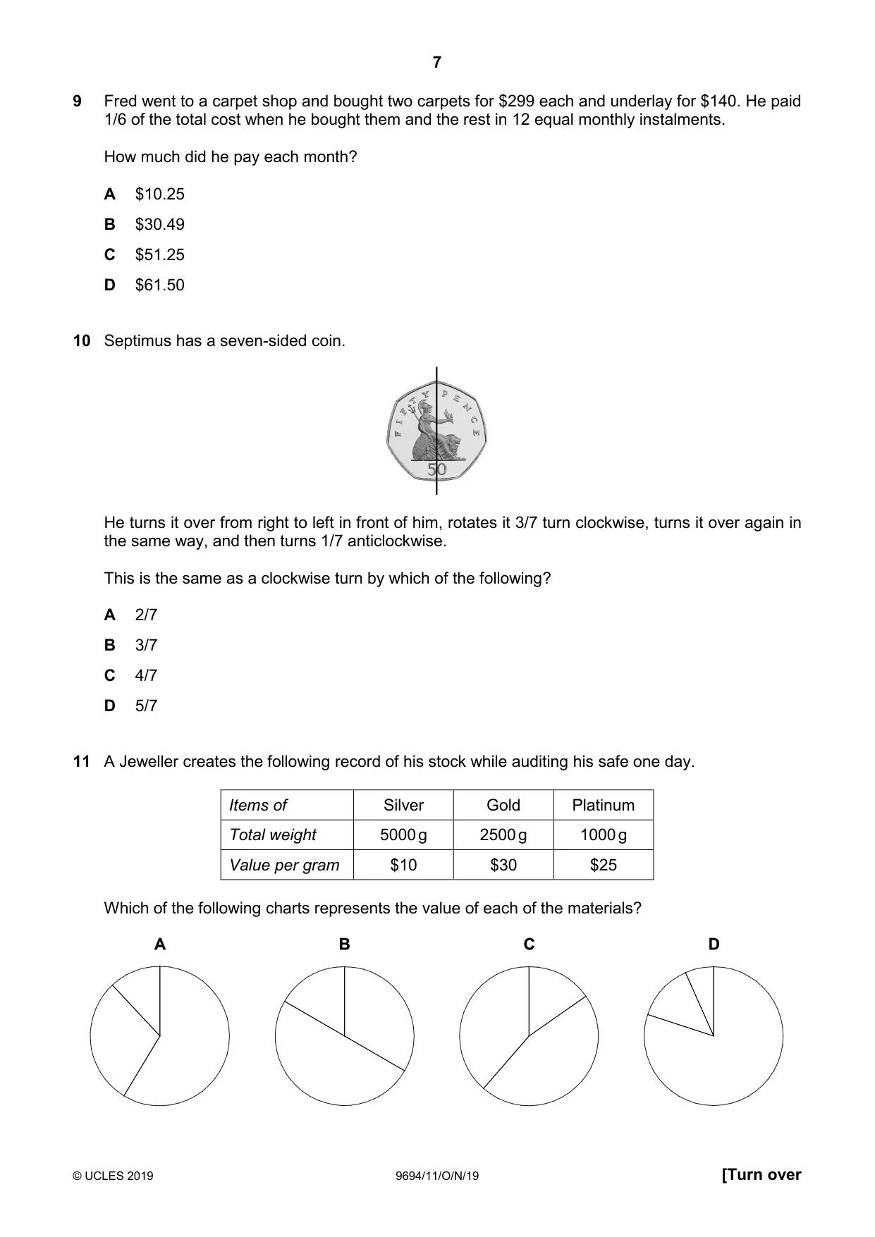 Cambridge A Level Thinking Skills 9694 2019 Oct/Nov Paper 1 · Variant 1 question paper, page 7 of 20