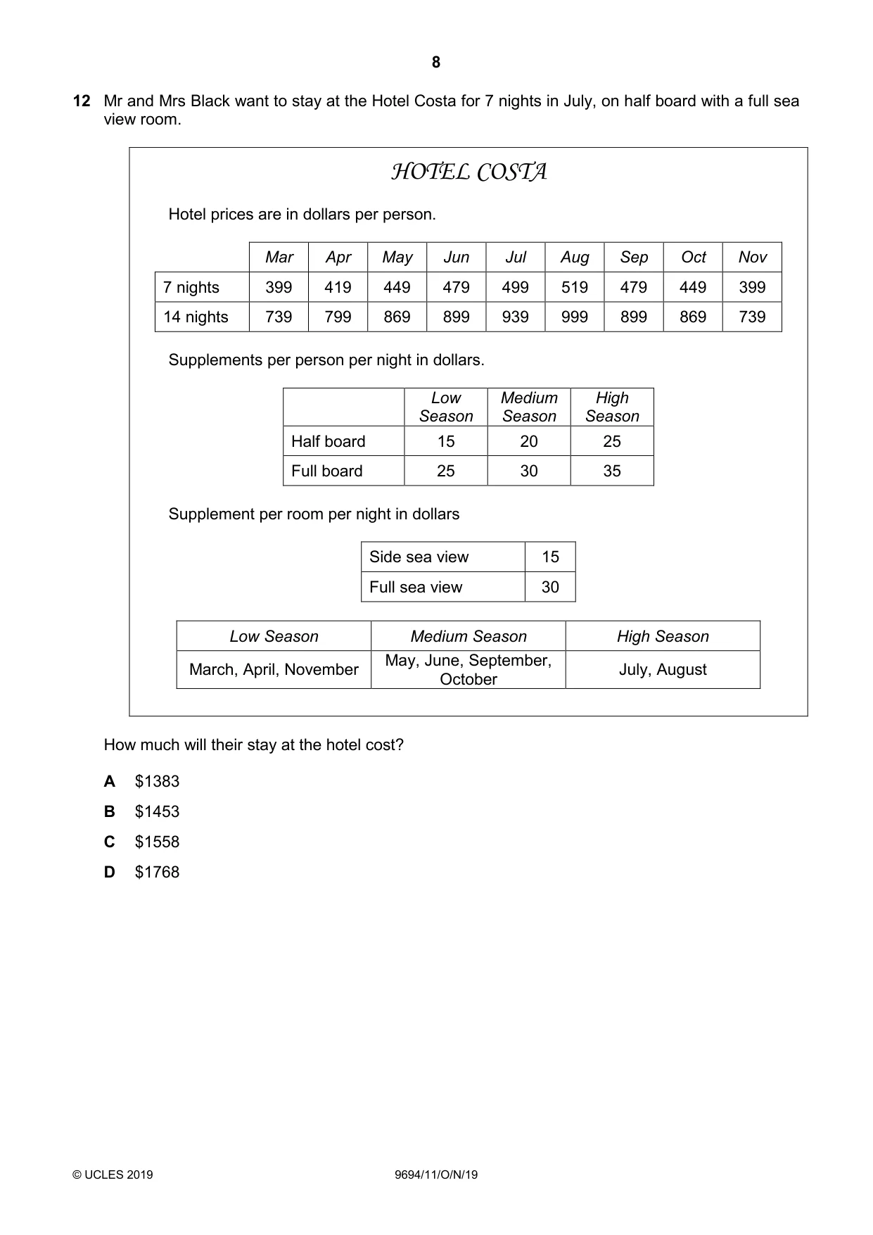 Cambridge A Level Thinking Skills 9694 2019 Oct/Nov Paper 1 · Variant 1 question paper, page 8 of 20