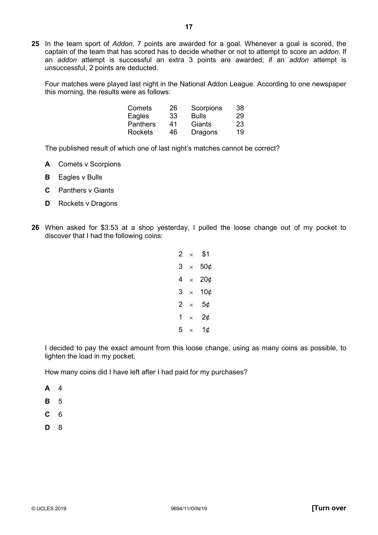 Cambridge A Level Thinking Skills 9694 2019 Oct/Nov Paper 1 · Variant 1 question paper, page 17 of 20
