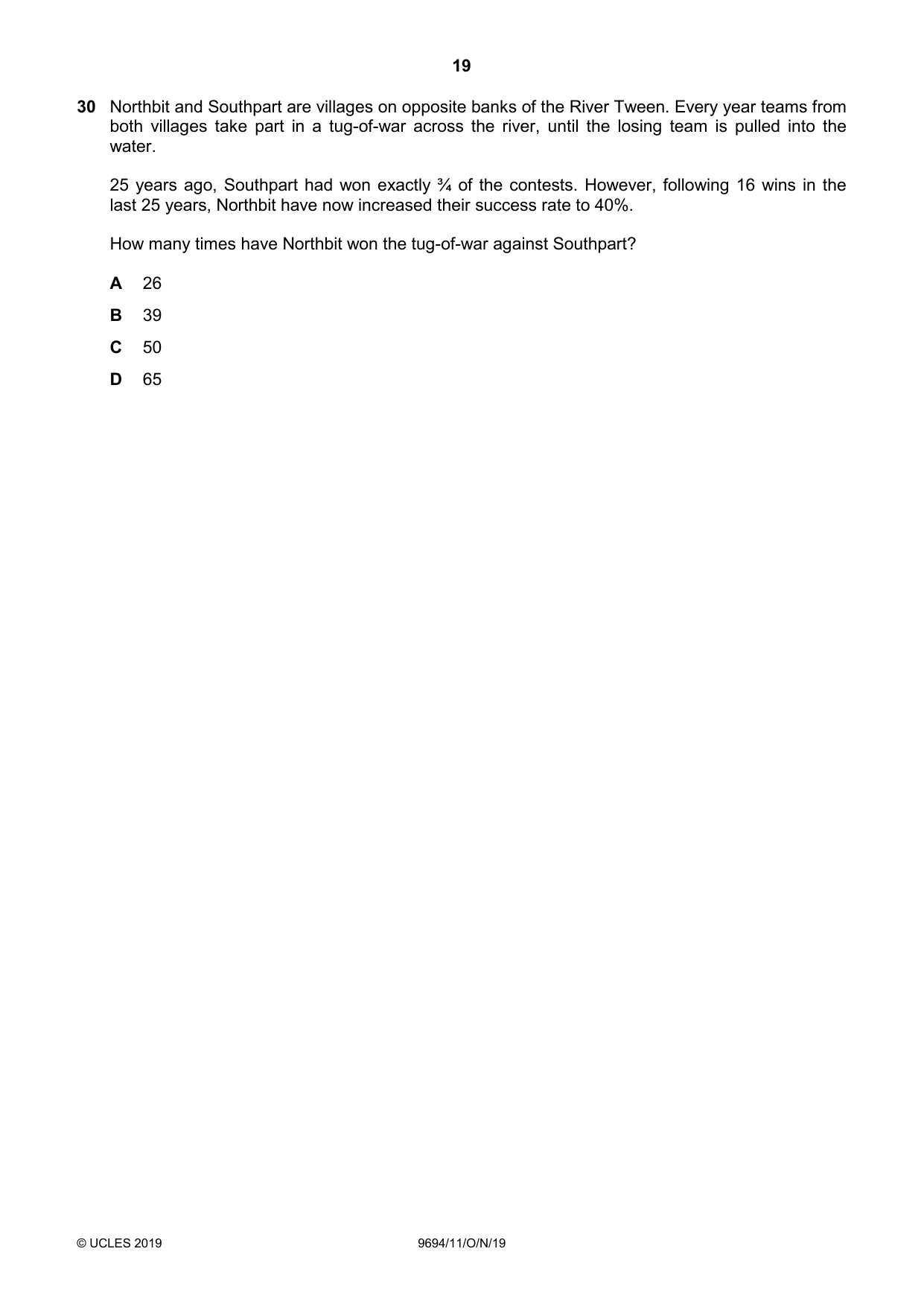 Cambridge A Level Thinking Skills 9694 2019 Oct/Nov Paper 1 · Variant 1 question paper, page 19 of 20
