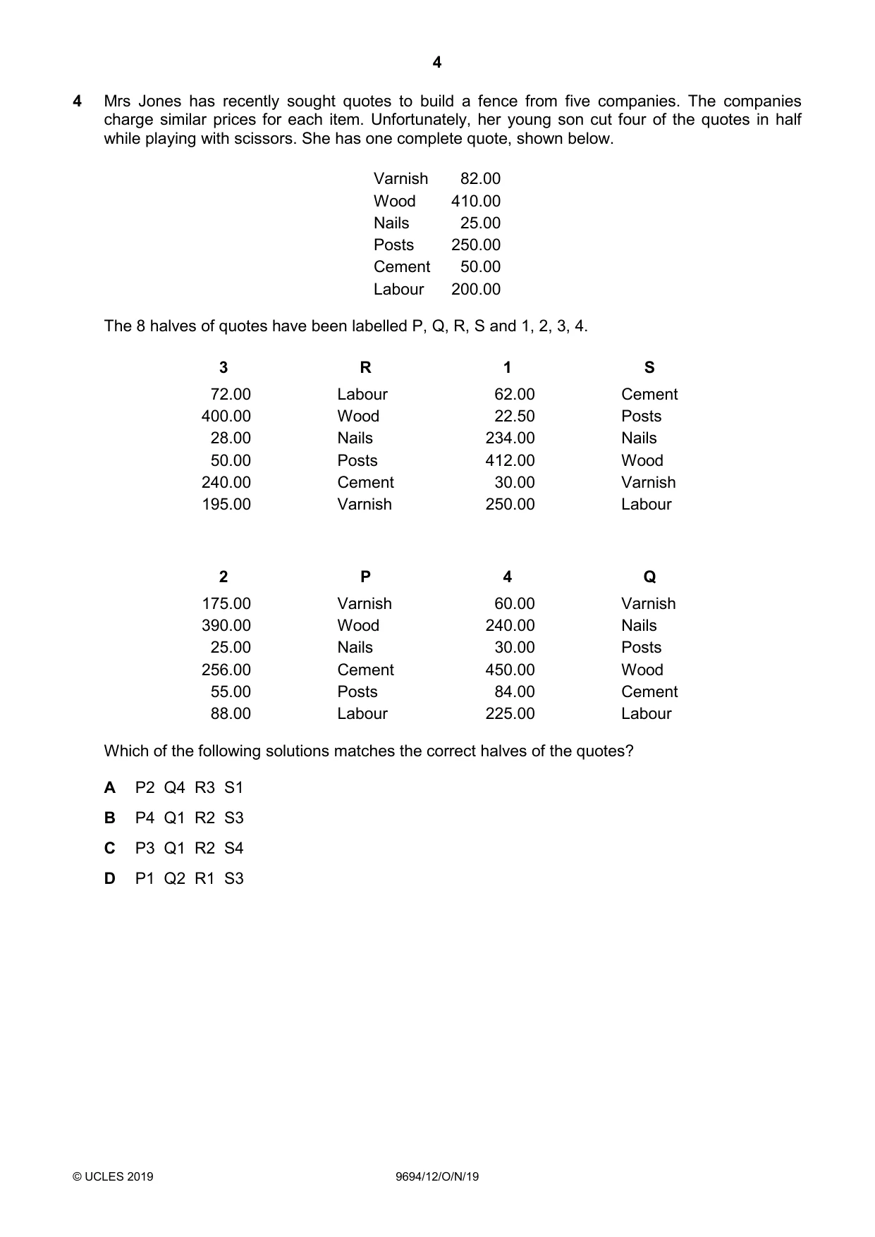 Cambridge A Level Thinking Skills 9694 2019 Oct/Nov Paper 1 · Variant 2 question paper, page 4 of 20
