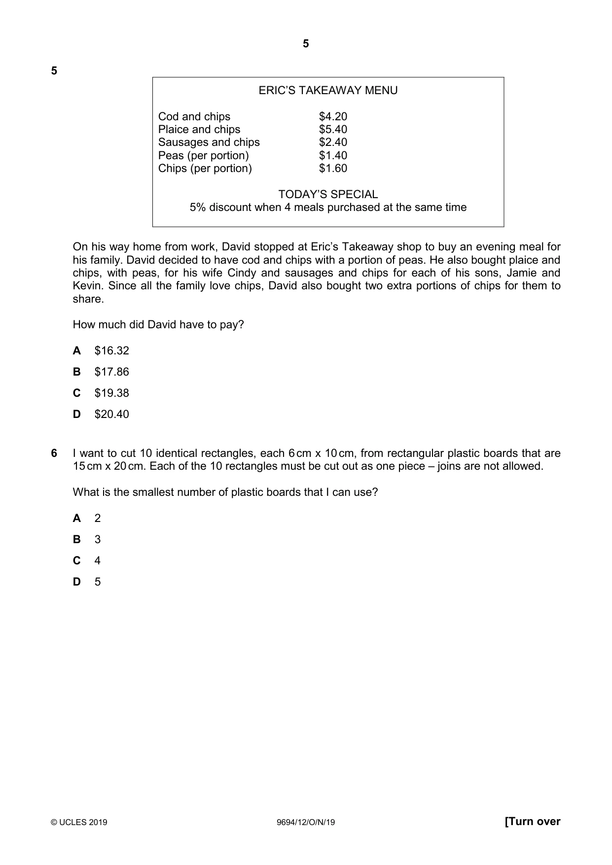 Cambridge A Level Thinking Skills 9694 2019 Oct/Nov Paper 1 · Variant 2 question paper, page 5 of 20