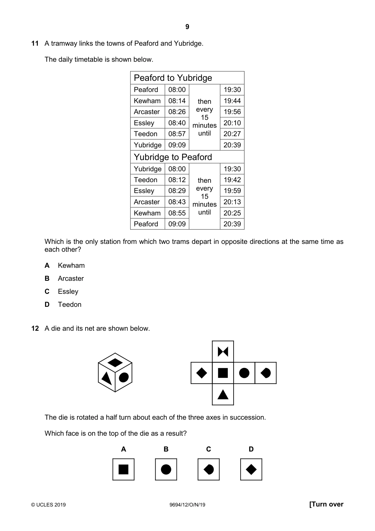 Cambridge A Level Thinking Skills 9694 2019 Oct/Nov Paper 1 · Variant 2 question paper, page 9 of 20