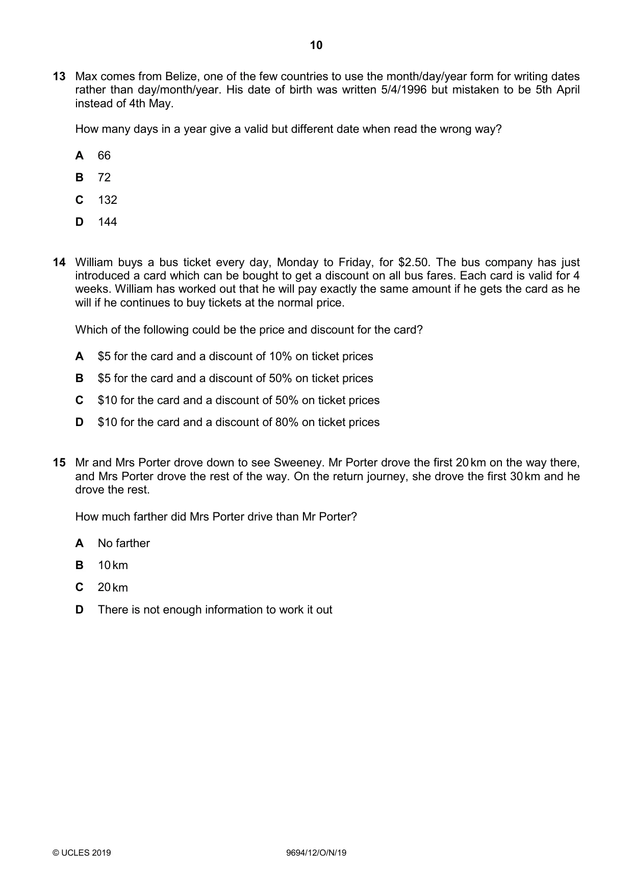 Cambridge A Level Thinking Skills 9694 2019 Oct/Nov Paper 1 · Variant 2 question paper, page 10 of 20