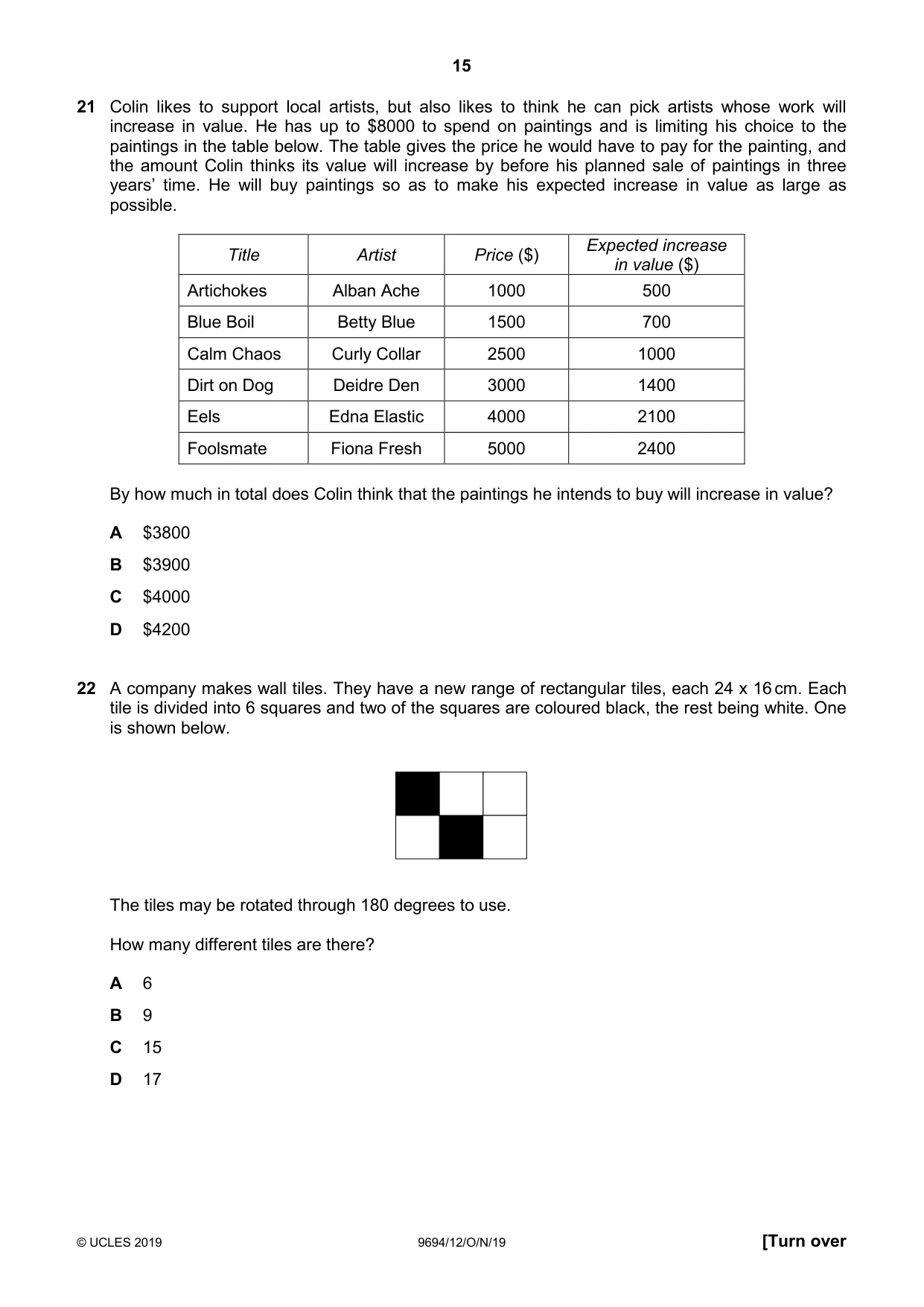 Cambridge A Level Thinking Skills 9694 2019 Oct/Nov Paper 1 · Variant 2 question paper, page 15 of 20