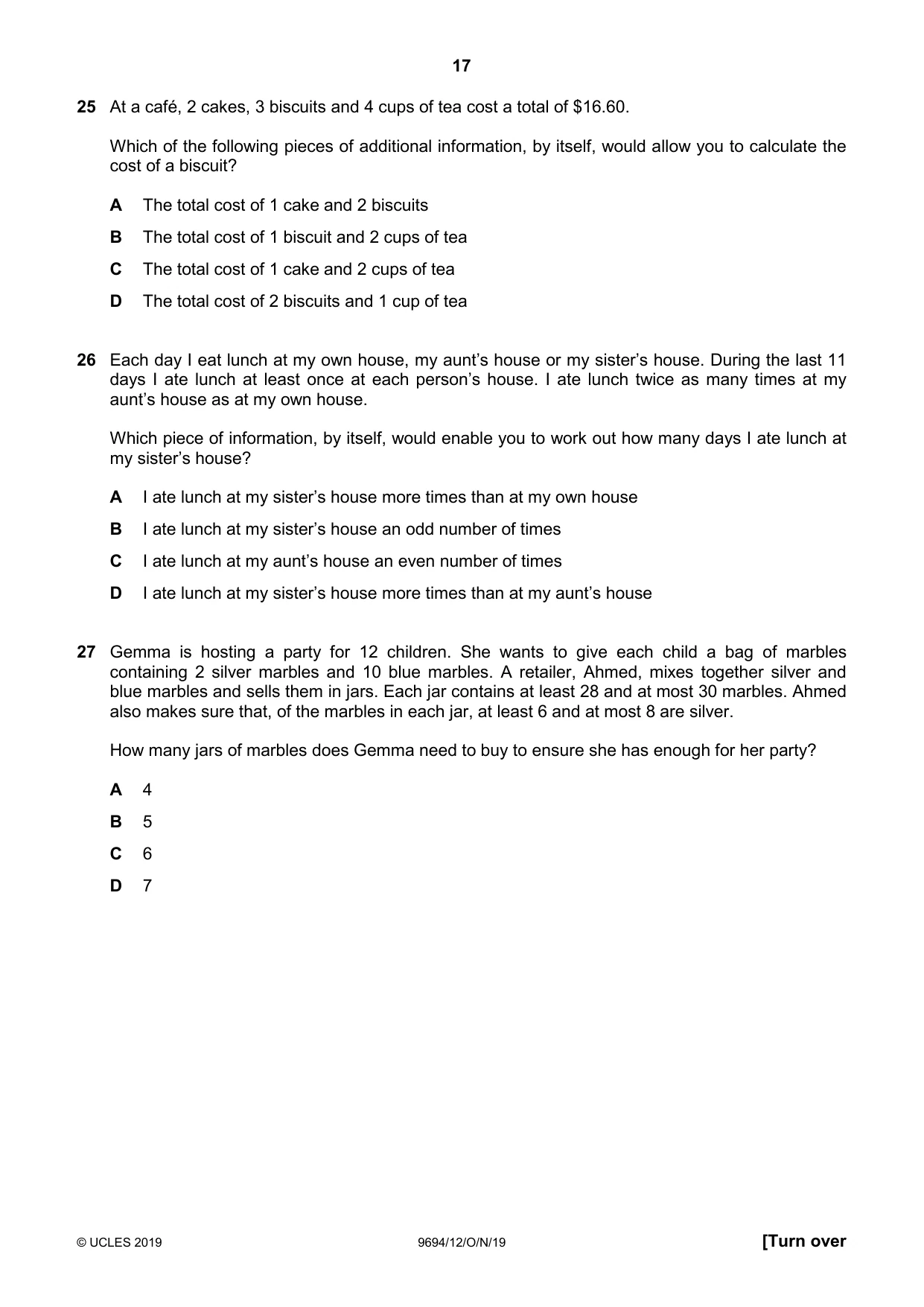 Cambridge A Level Thinking Skills 9694 2019 Oct/Nov Paper 1 · Variant 2 question paper, page 17 of 20