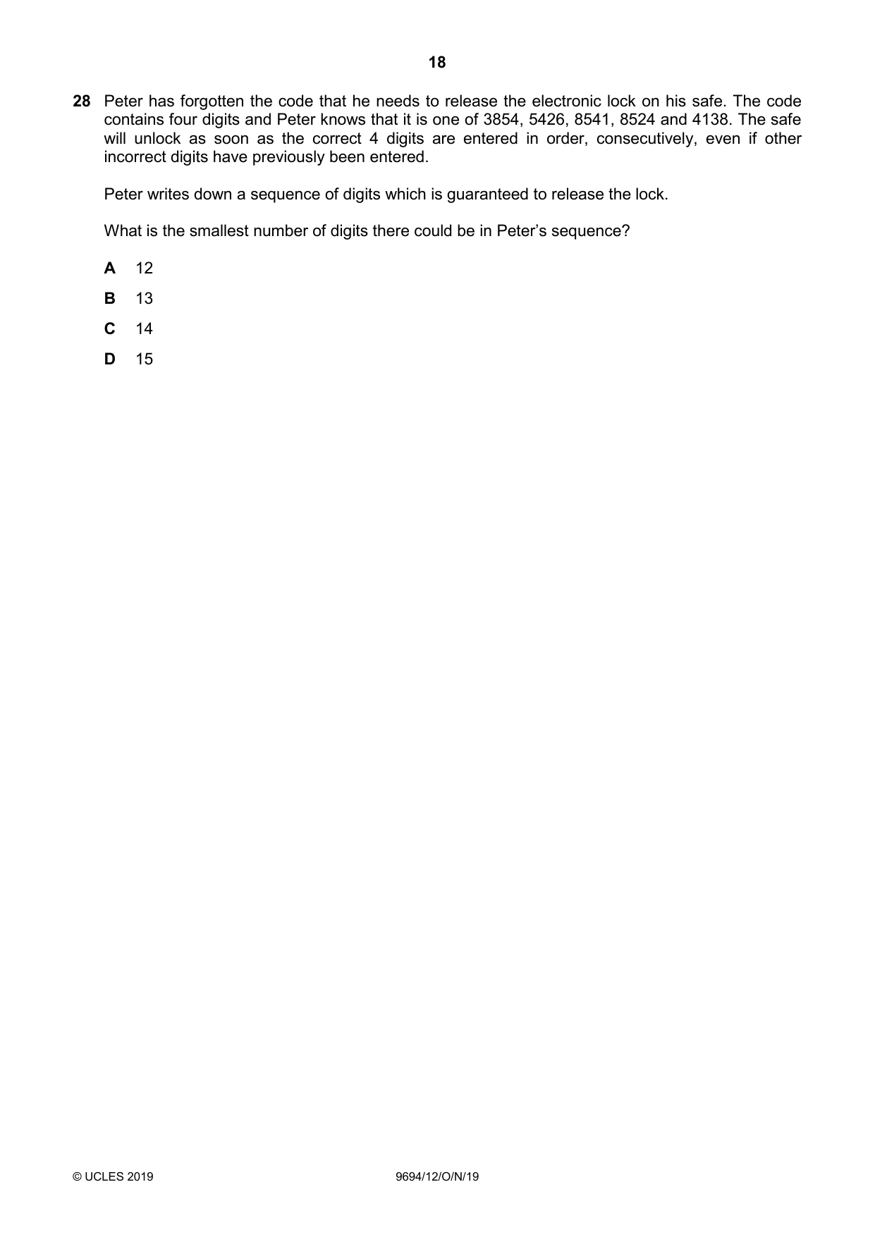 Cambridge A Level Thinking Skills 9694 2019 Oct/Nov Paper 1 · Variant 2 question paper, page 18 of 20