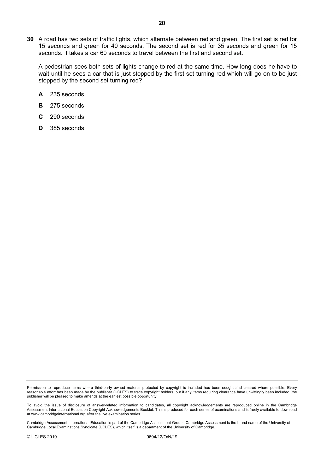 Cambridge A Level Thinking Skills 9694 2019 Oct/Nov Paper 1 · Variant 2 question paper, page 20 of 20