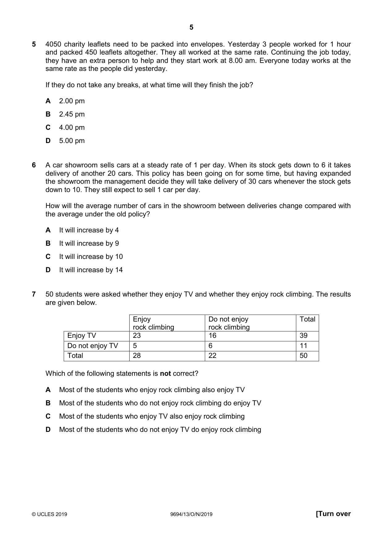 Cambridge A Level Thinking Skills 9694 2019 Oct/Nov Paper 1 · Variant 3 question paper, page 5 of 20