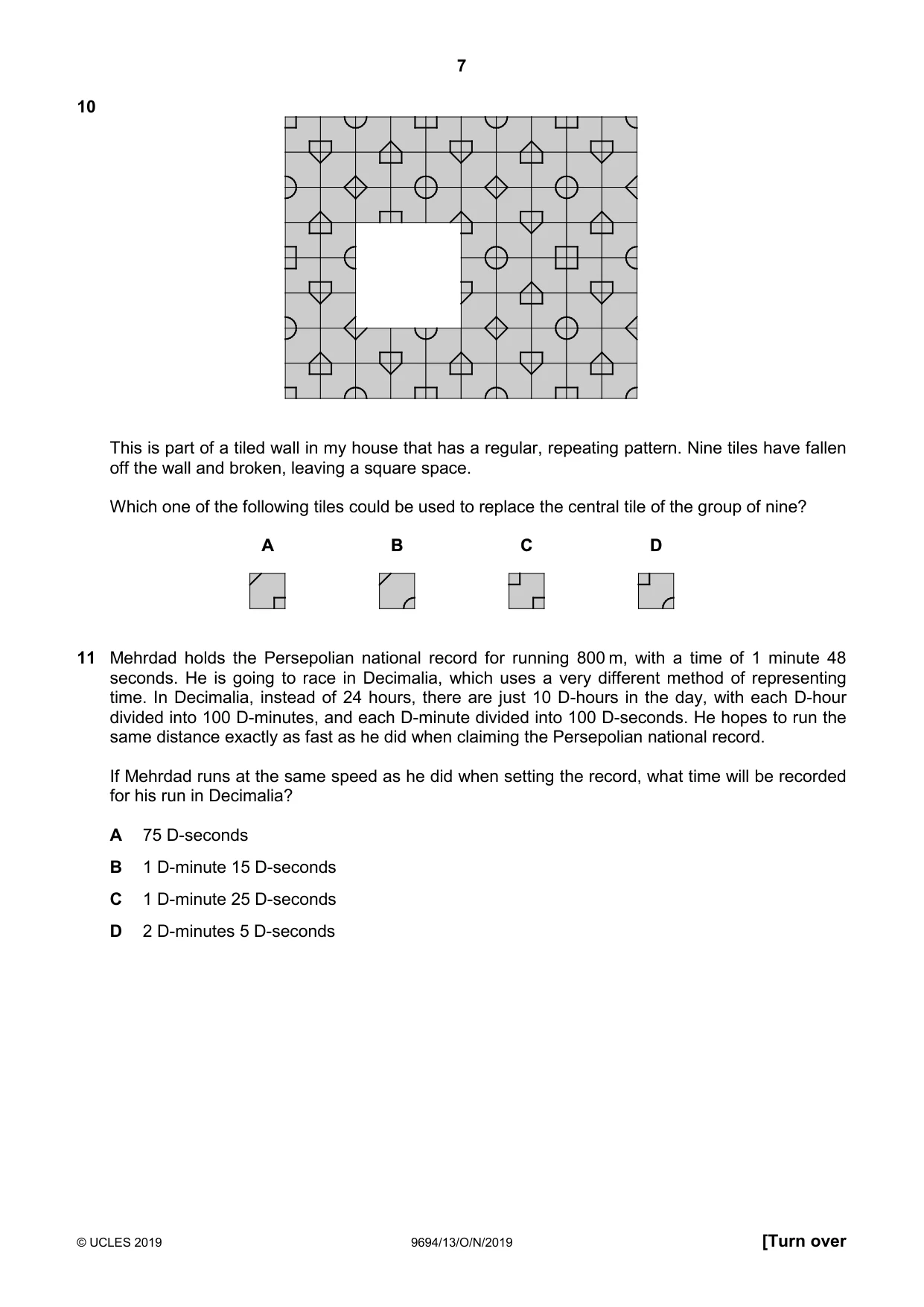 Cambridge A Level Thinking Skills 9694 2019 Oct/Nov Paper 1 · Variant 3 question paper, page 7 of 20