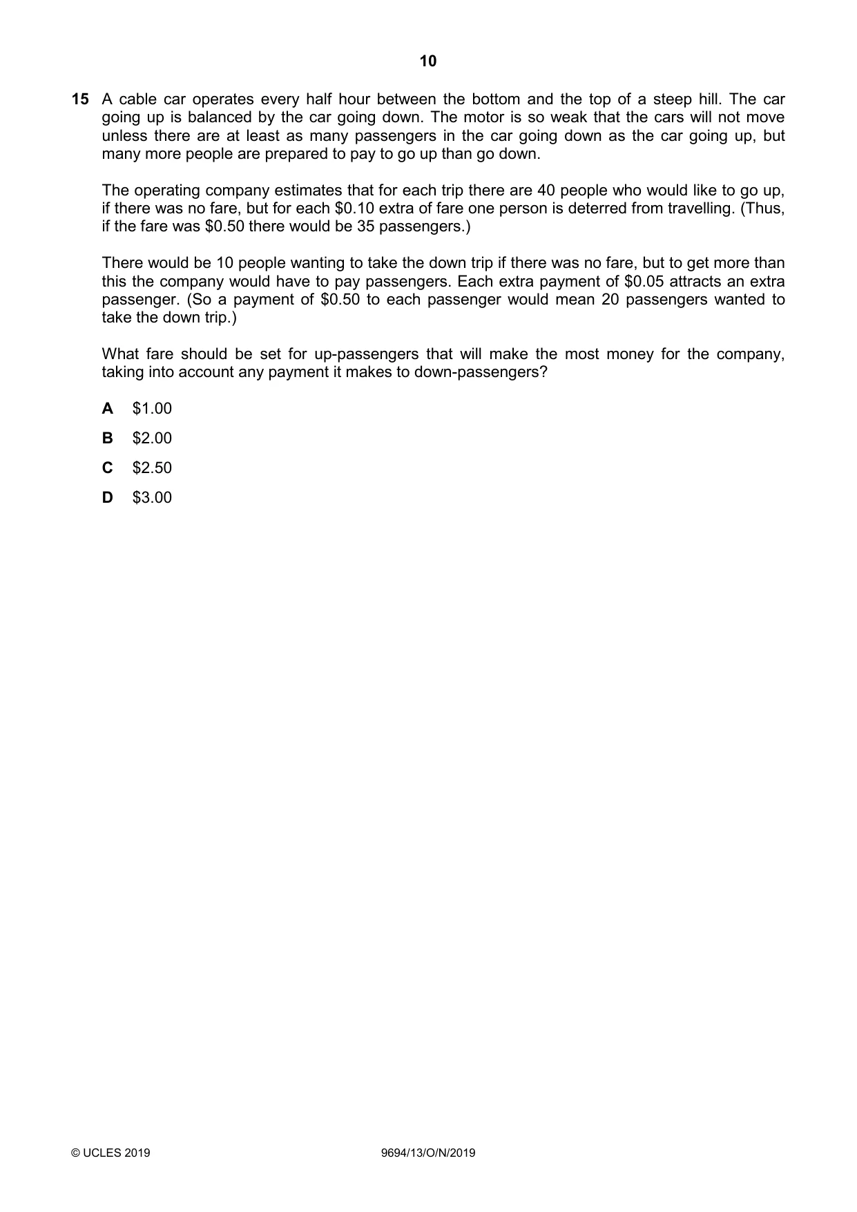 Cambridge A Level Thinking Skills 9694 2019 Oct/Nov Paper 1 · Variant 3 question paper, page 10 of 20