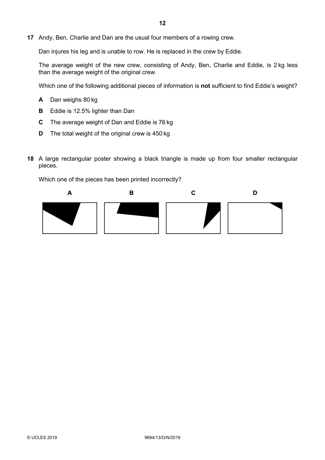Cambridge A Level Thinking Skills 9694 2019 Oct/Nov Paper 1 · Variant 3 question paper, page 12 of 20