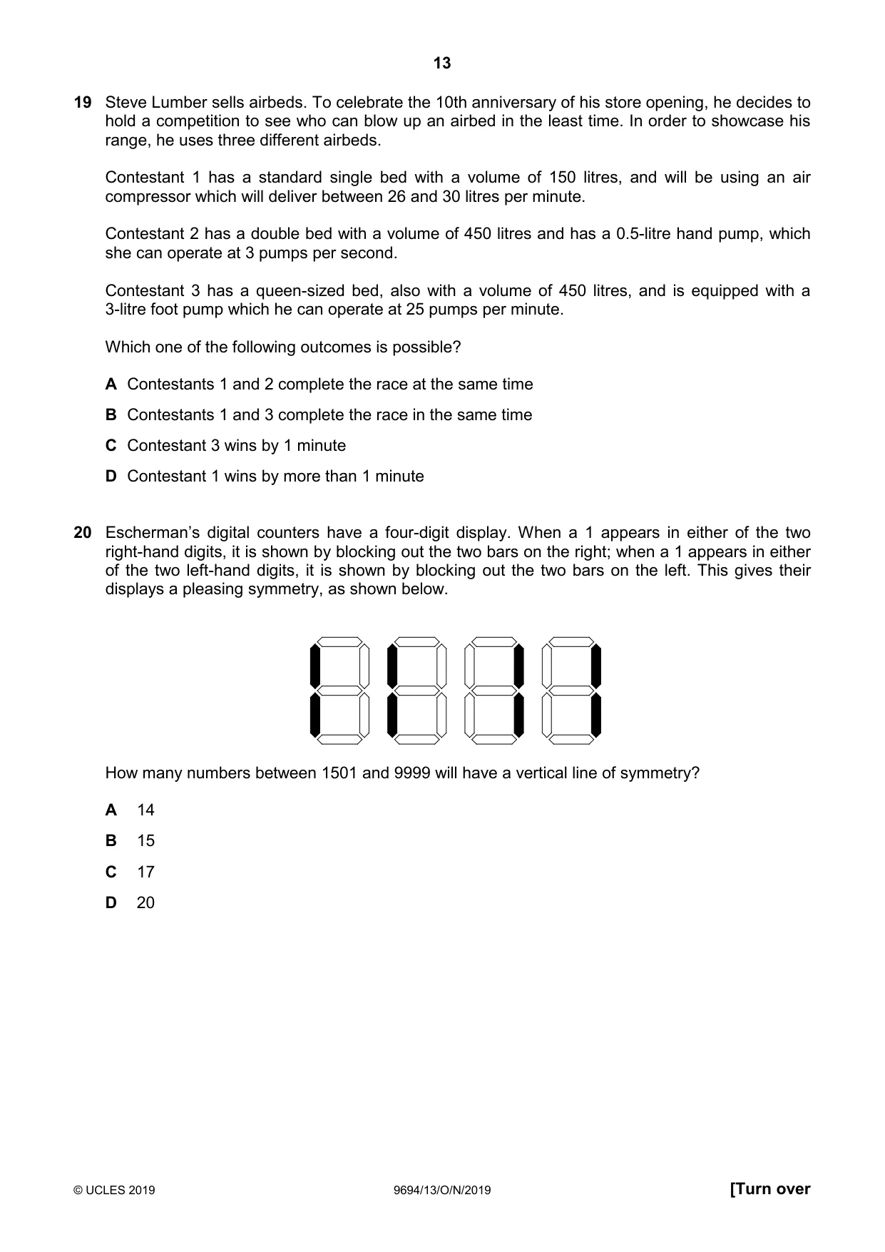 Cambridge A Level Thinking Skills 9694 2019 Oct/Nov Paper 1 · Variant 3 question paper, page 13 of 20