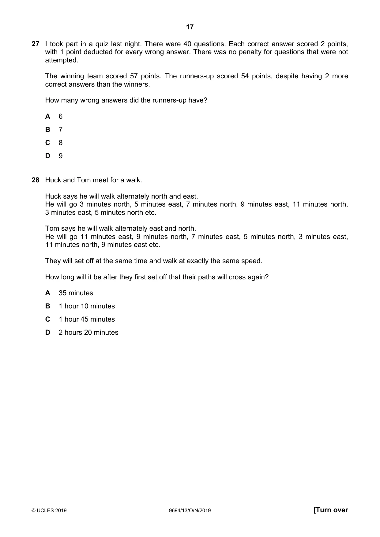 Cambridge A Level Thinking Skills 9694 2019 Oct/Nov Paper 1 · Variant 3 question paper, page 17 of 20