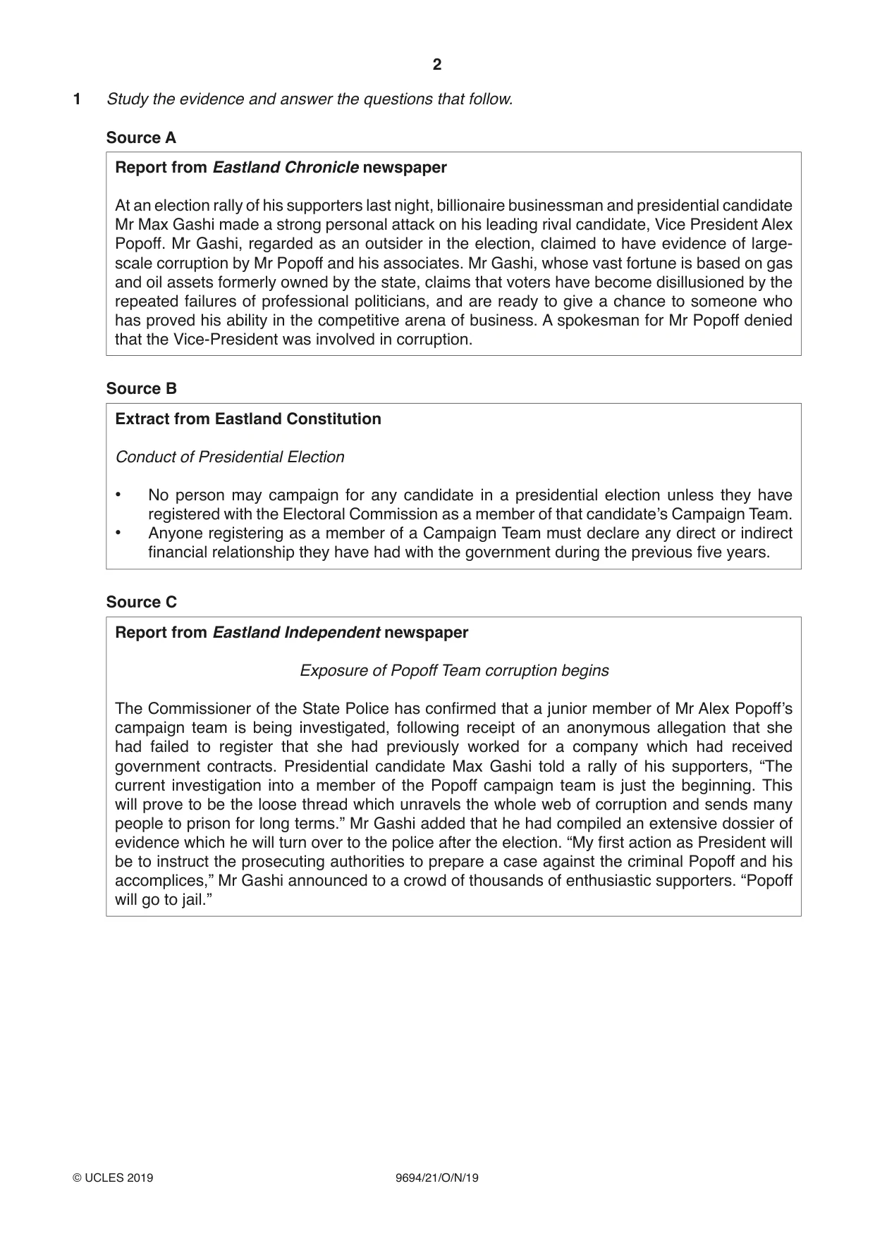 Cambridge A Level Thinking Skills 9694 2019 Oct/Nov Paper 2 · Variant 1 question paper, page 2 of 8