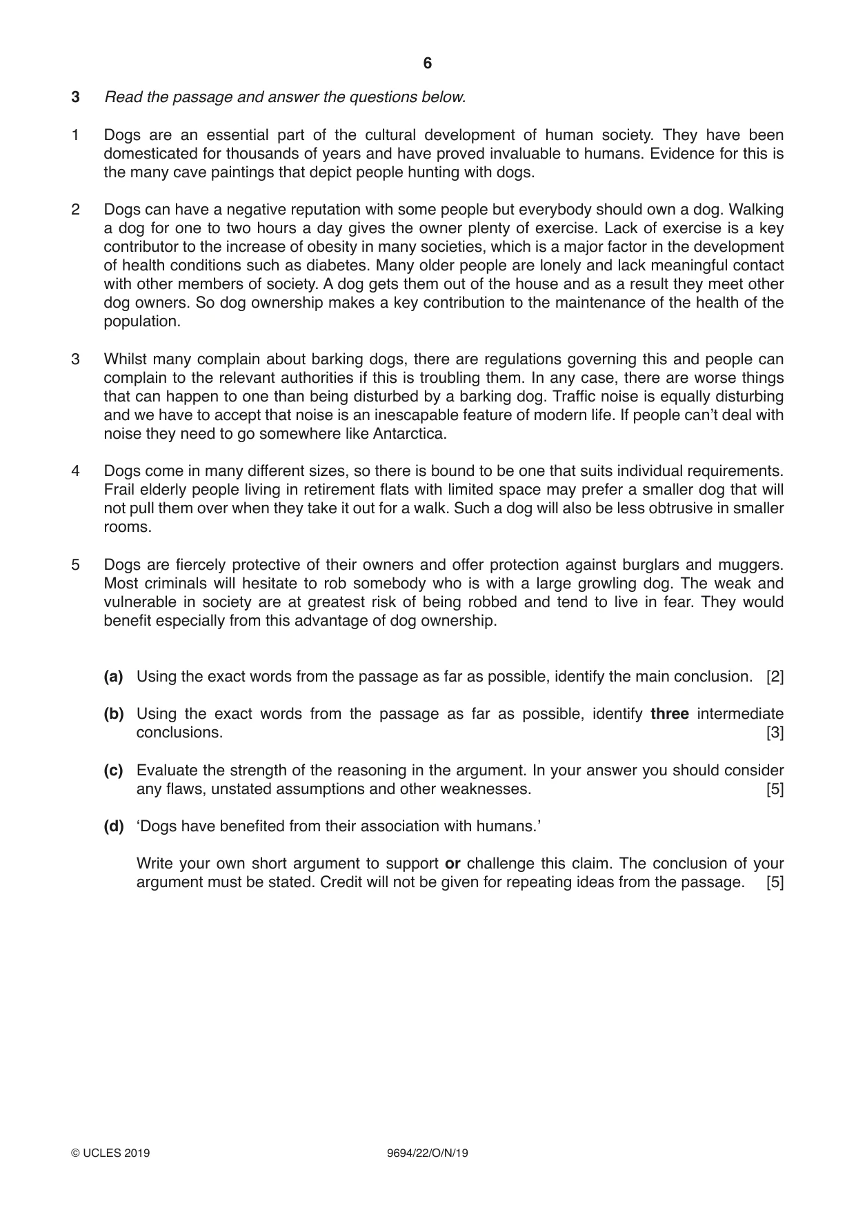 Cambridge A Level Thinking Skills 9694 2019 Oct/Nov Paper 2 · Variant 2 question paper, page 6 of 8