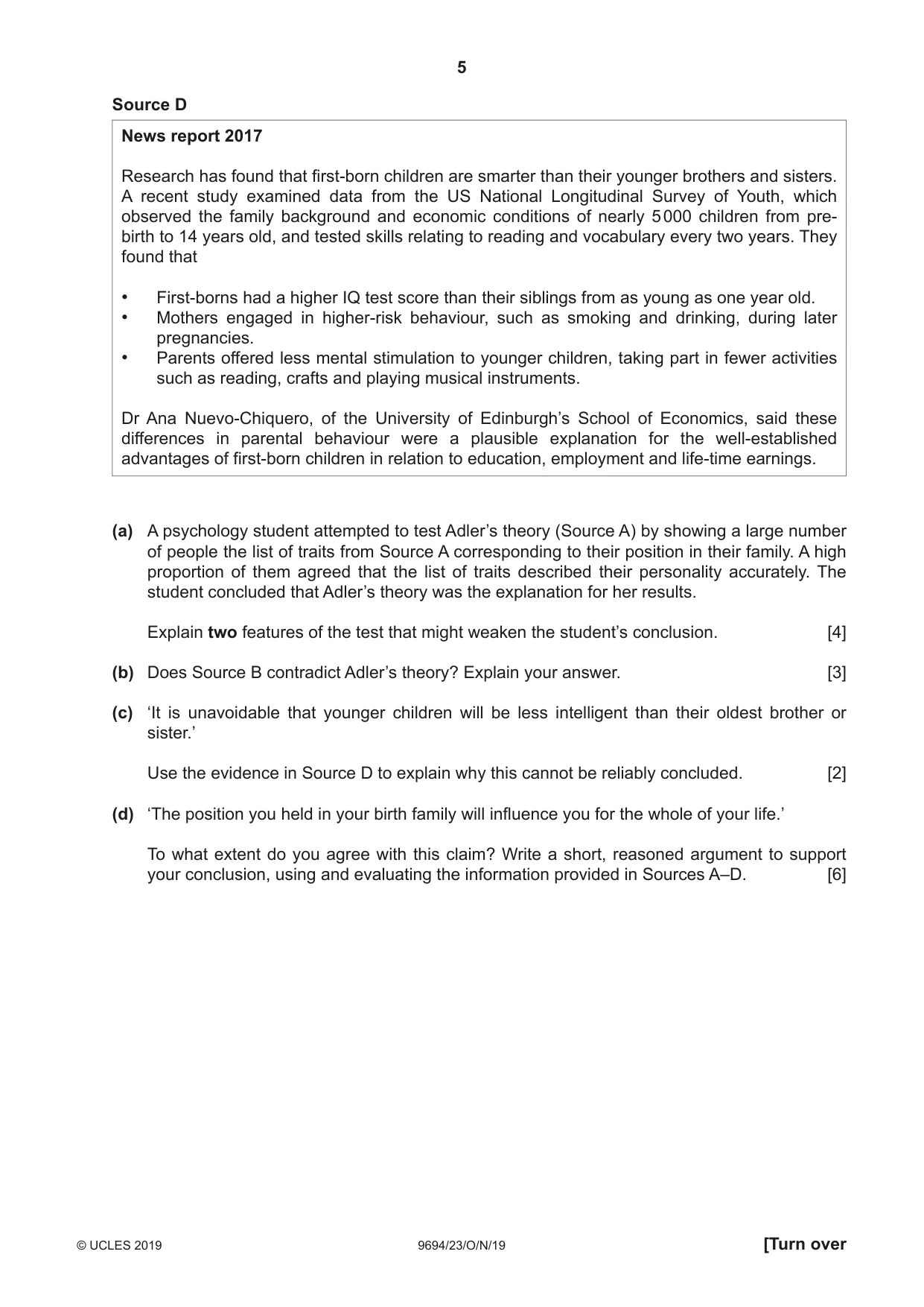 Cambridge A Level Thinking Skills 9694 2019 Oct/Nov Paper 2 · Variant 3 question paper, page 5 of 8