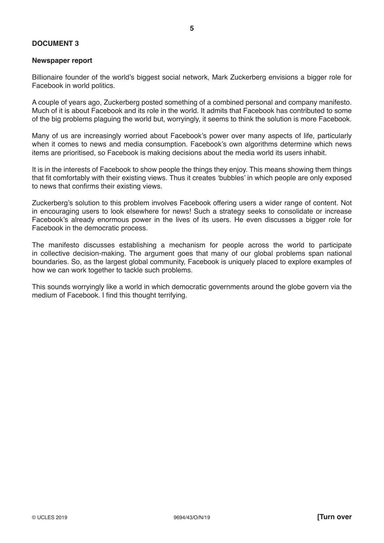 Cambridge A Level Thinking Skills 9694 2019 Oct/Nov Paper 4 · Variant 3 question paper, page 5 of 8