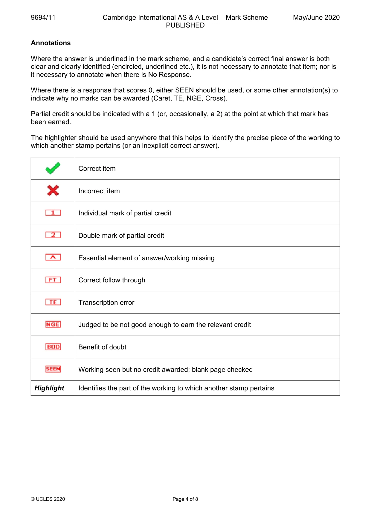 Mark scheme, page 4 of 8