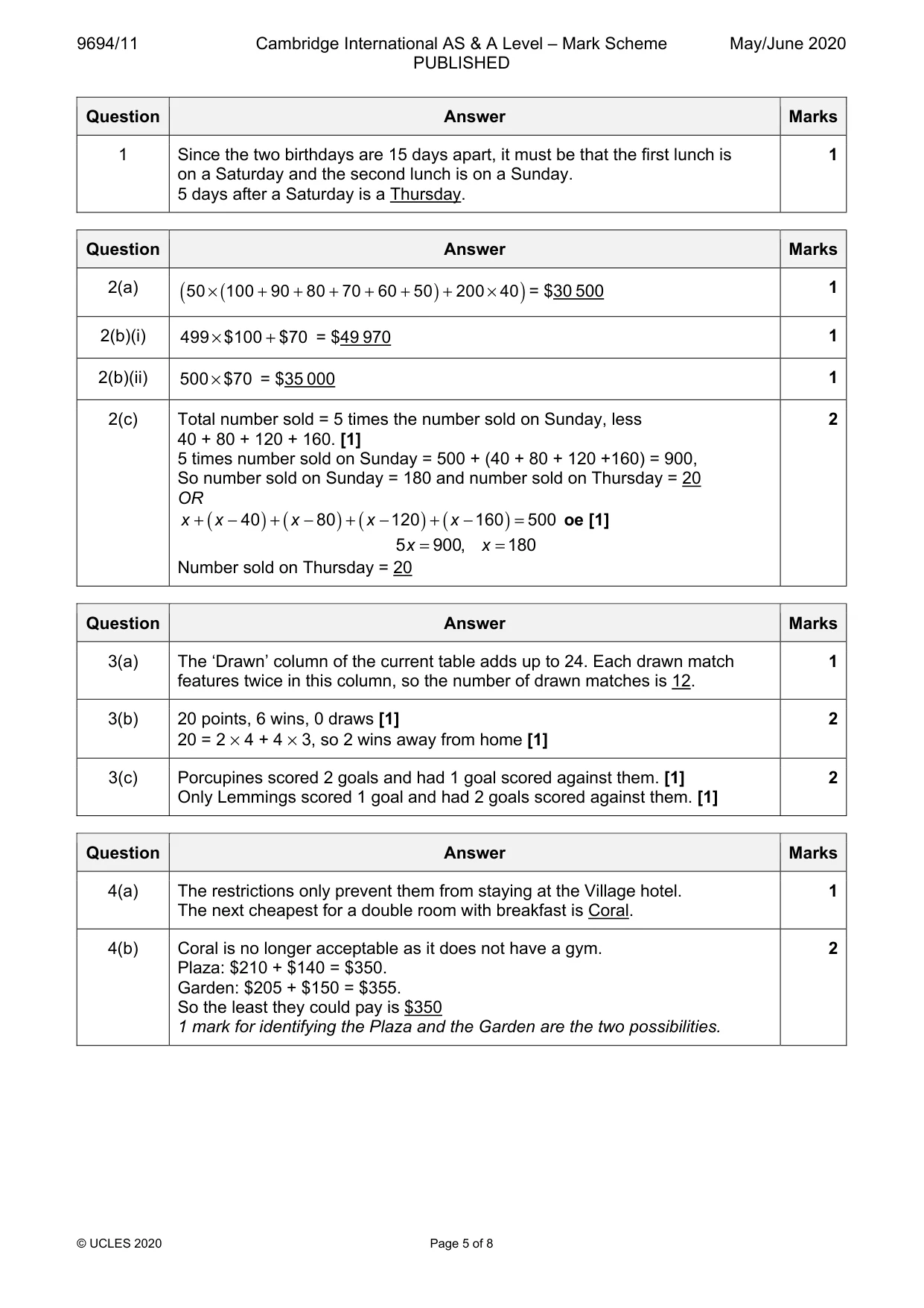 Mark scheme, page 5 of 8