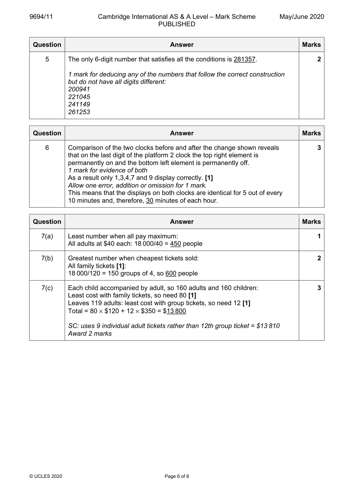 Mark scheme, page 6 of 8