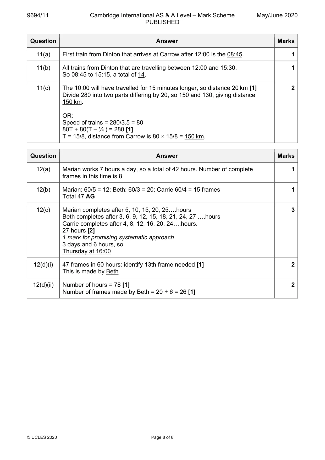 Mark scheme, page 8 of 8