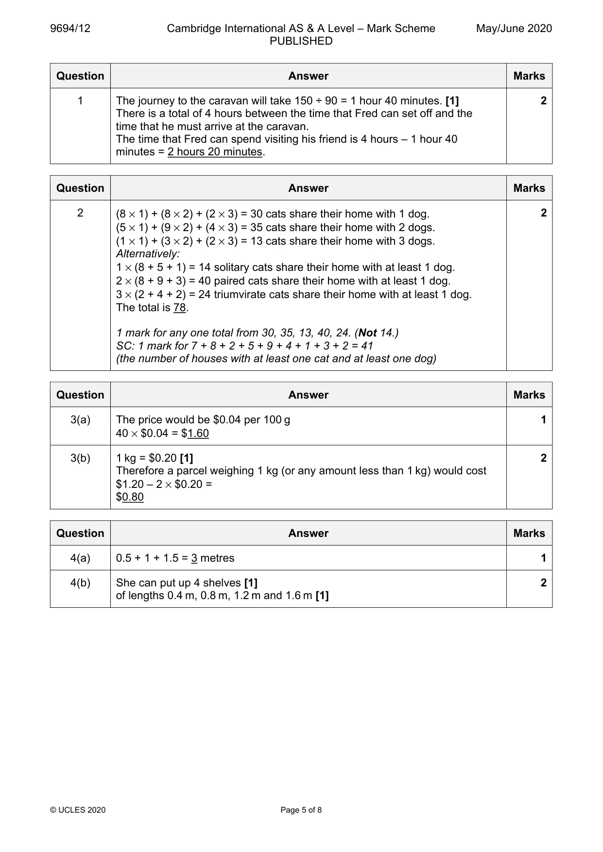 Mark scheme, page 5 of 8