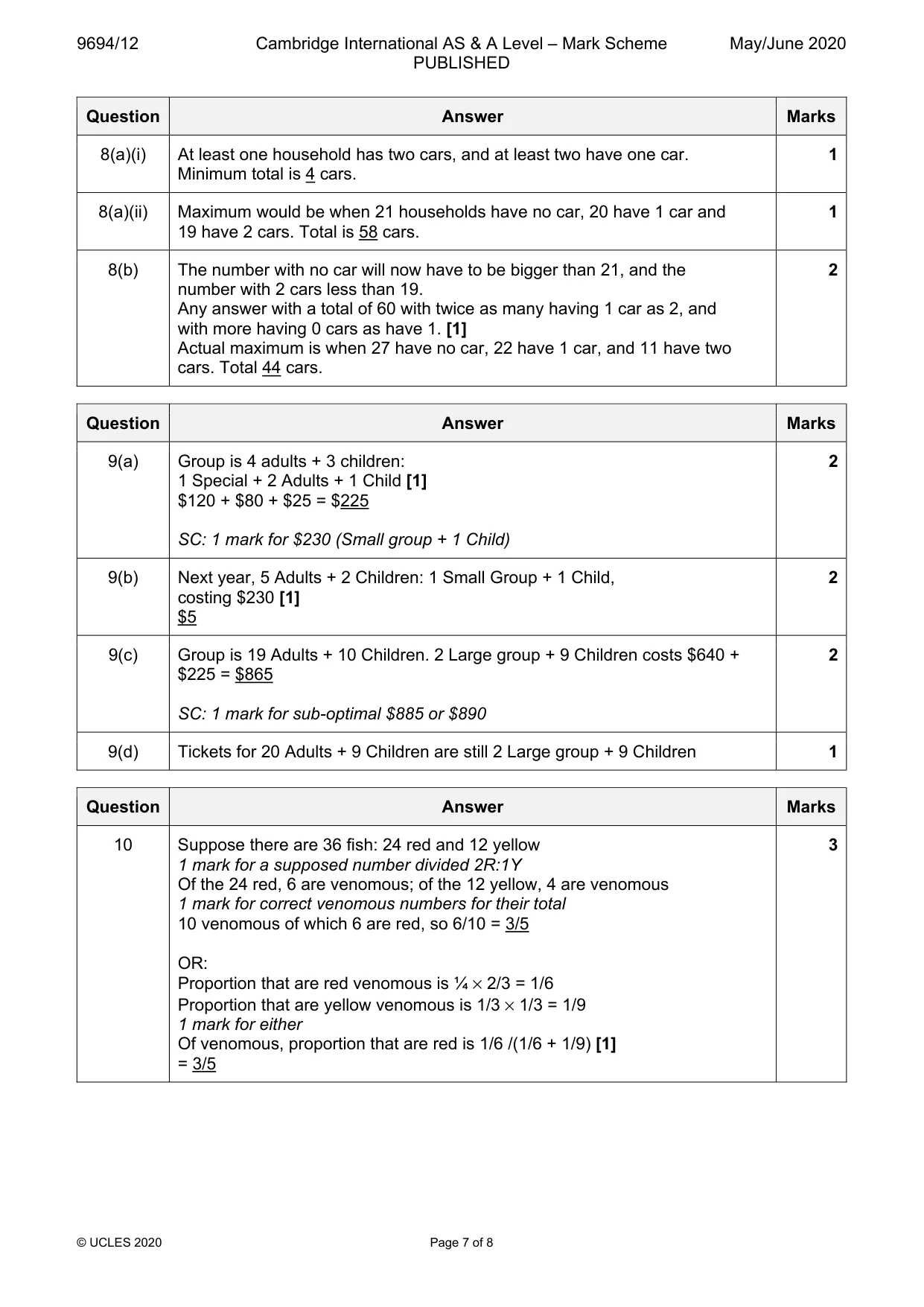 Mark scheme, page 7 of 8