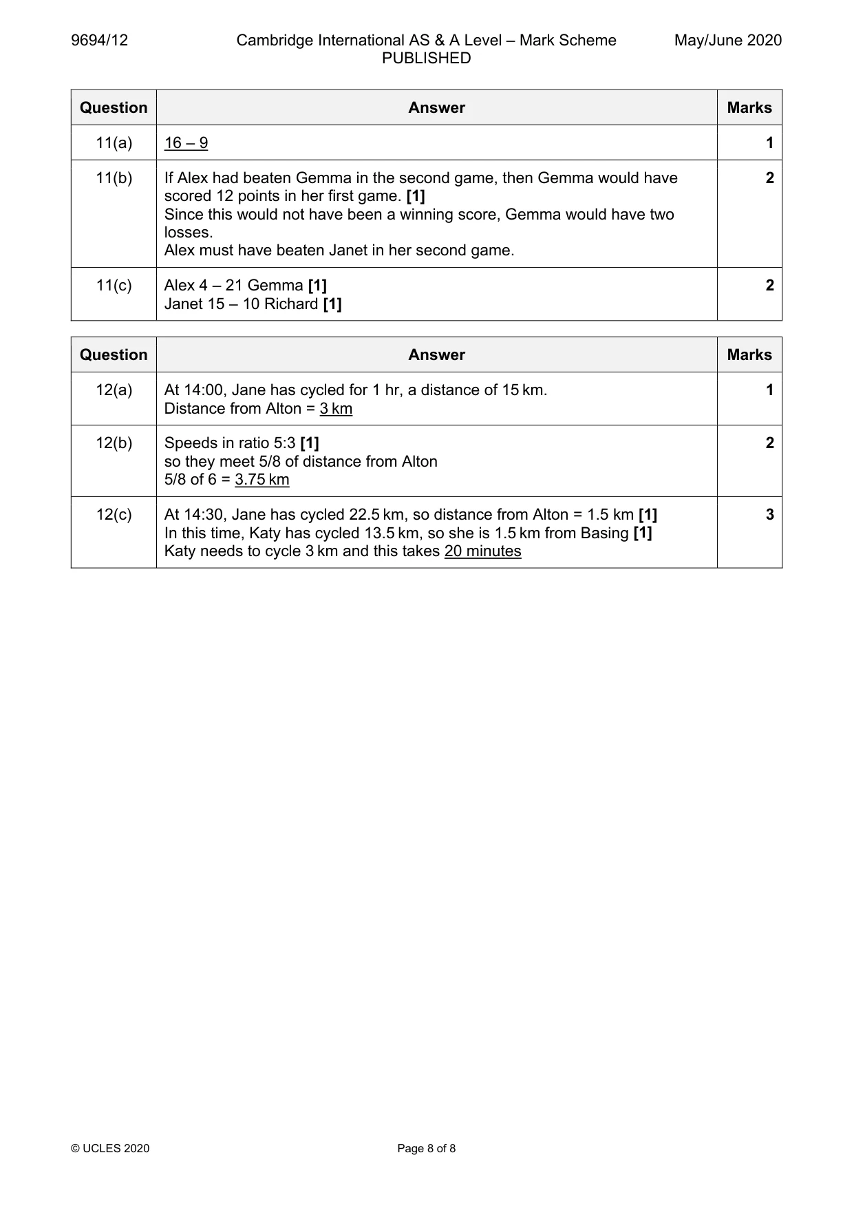 Mark scheme, page 8 of 8