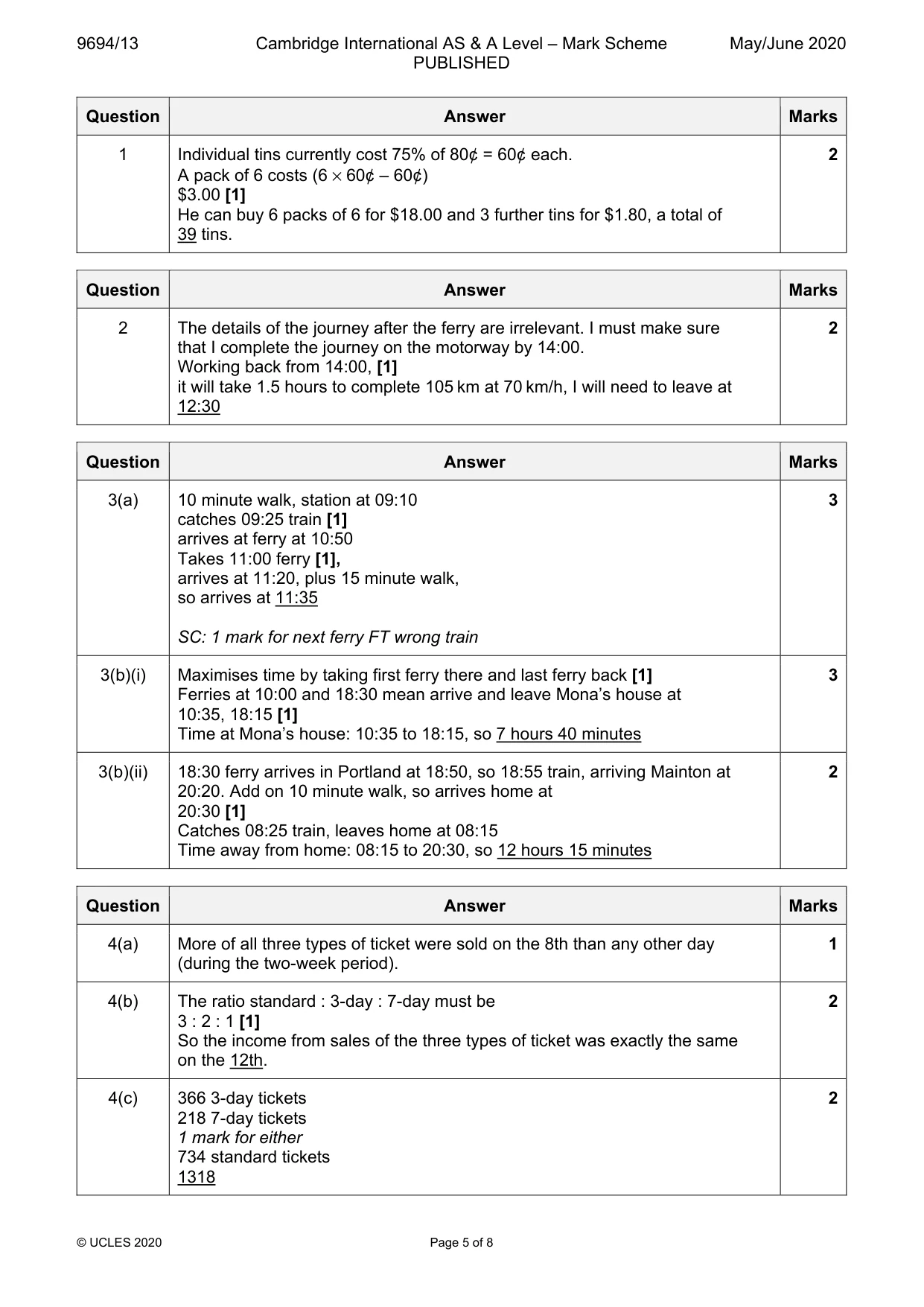 Mark scheme, page 5 of 8